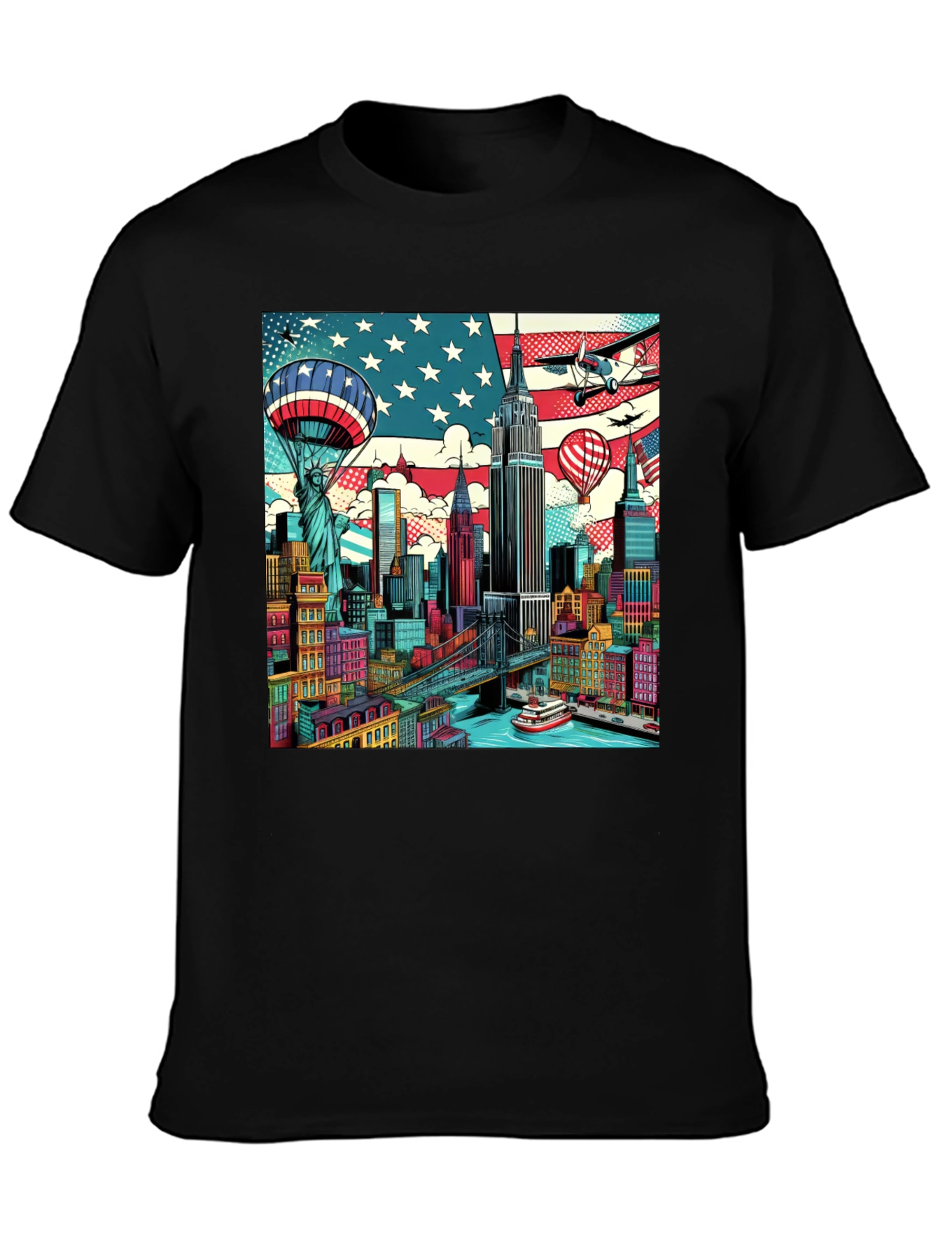 Camiseta Negra con Diseño Urbano Estadounidense