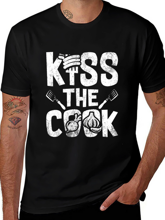Camiseta Negra Kiss the Cook para Amantes de la Cocina