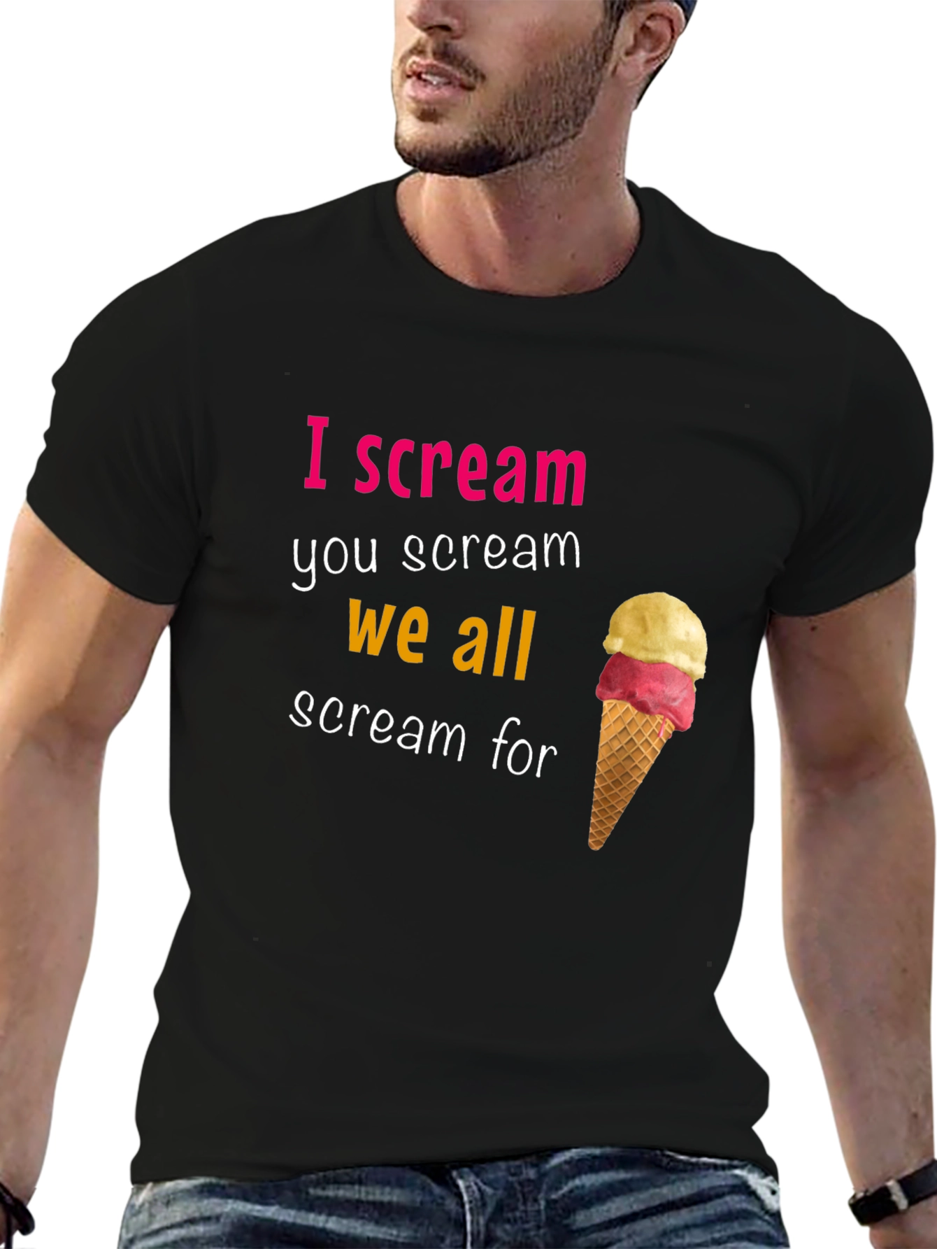 Camiseta Negra I Scream con Diseño de Helado
