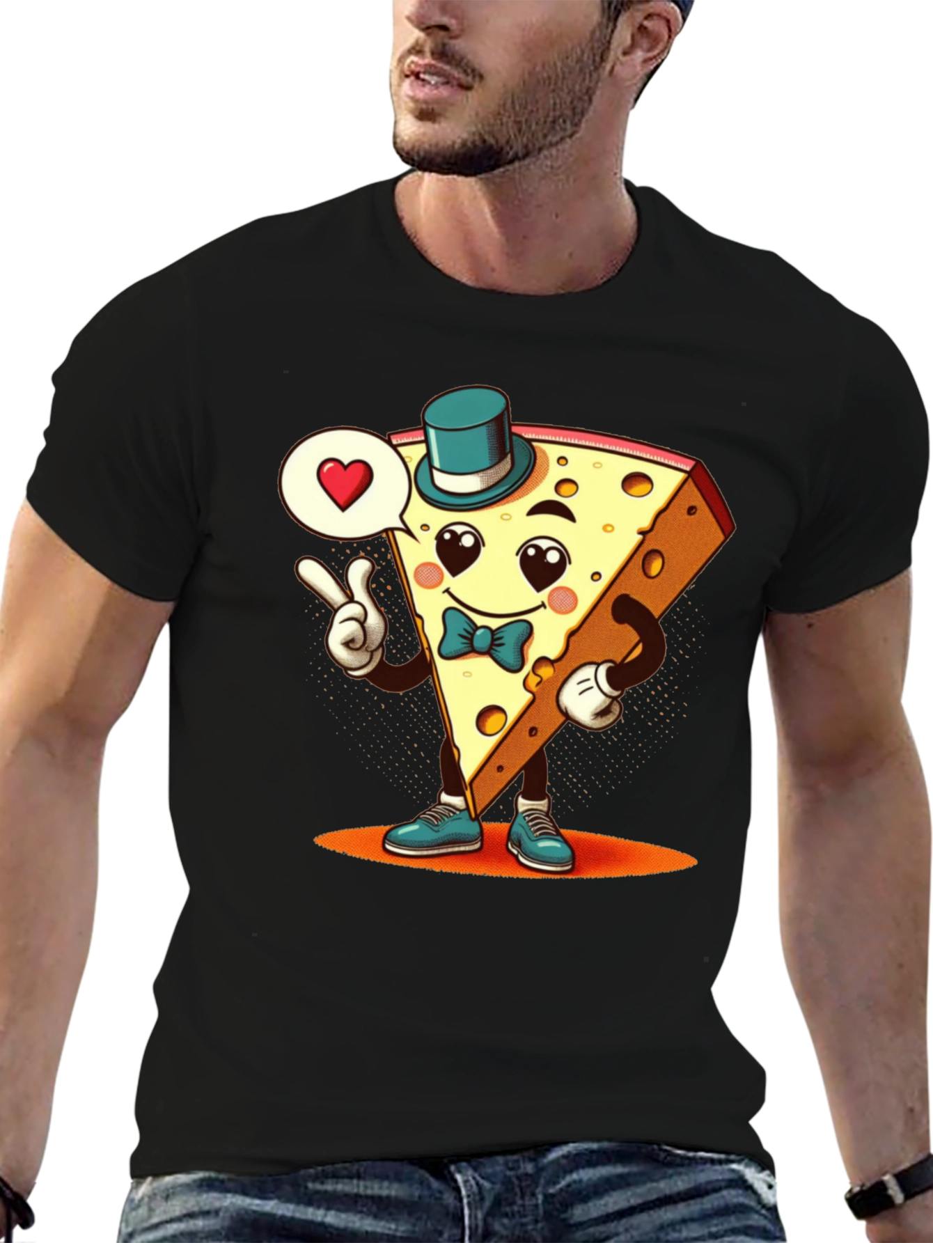 Camiseta Negra con Queso Animado Enamorado