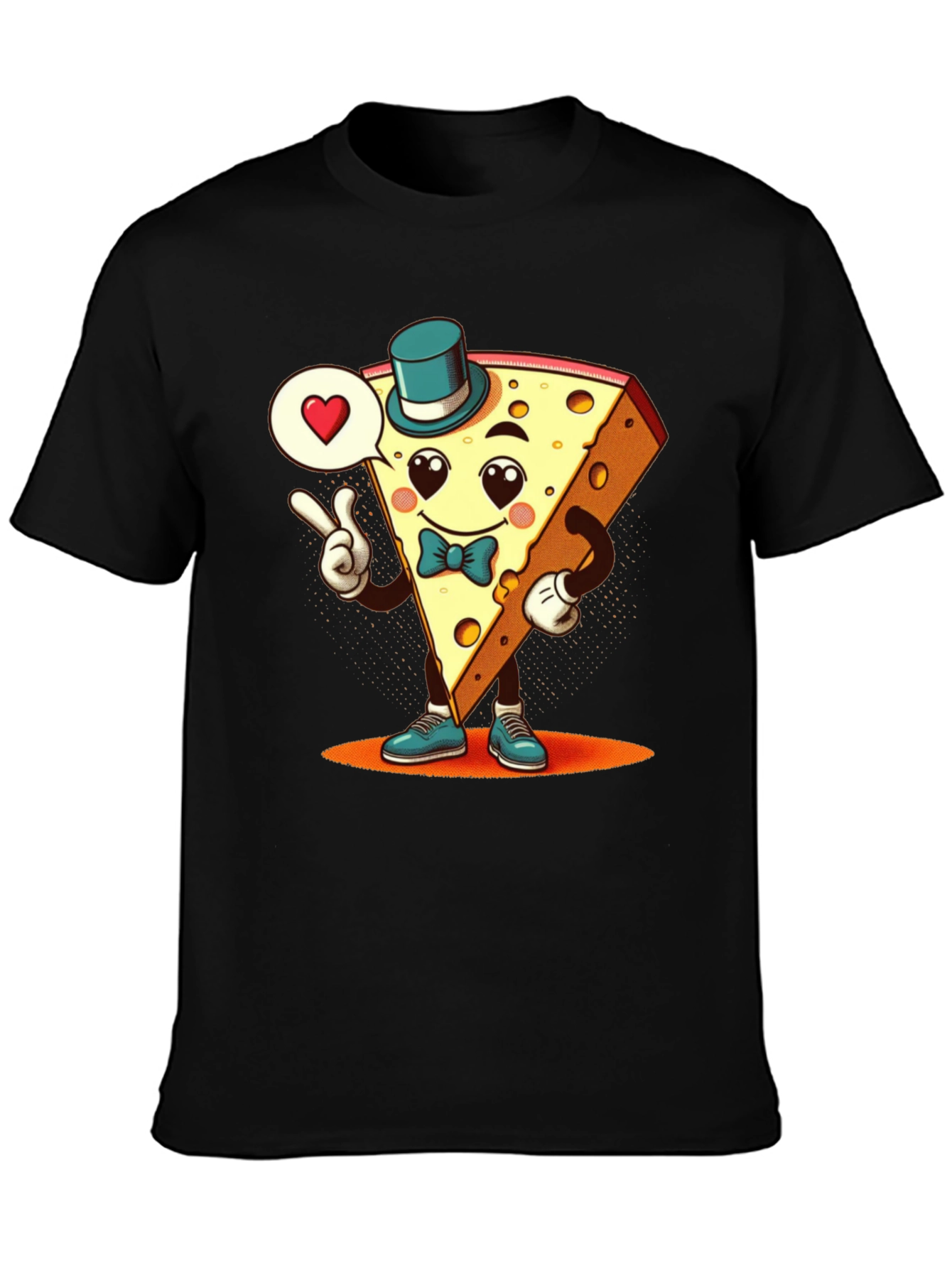 Camiseta Negra con Queso Animado Enamorado