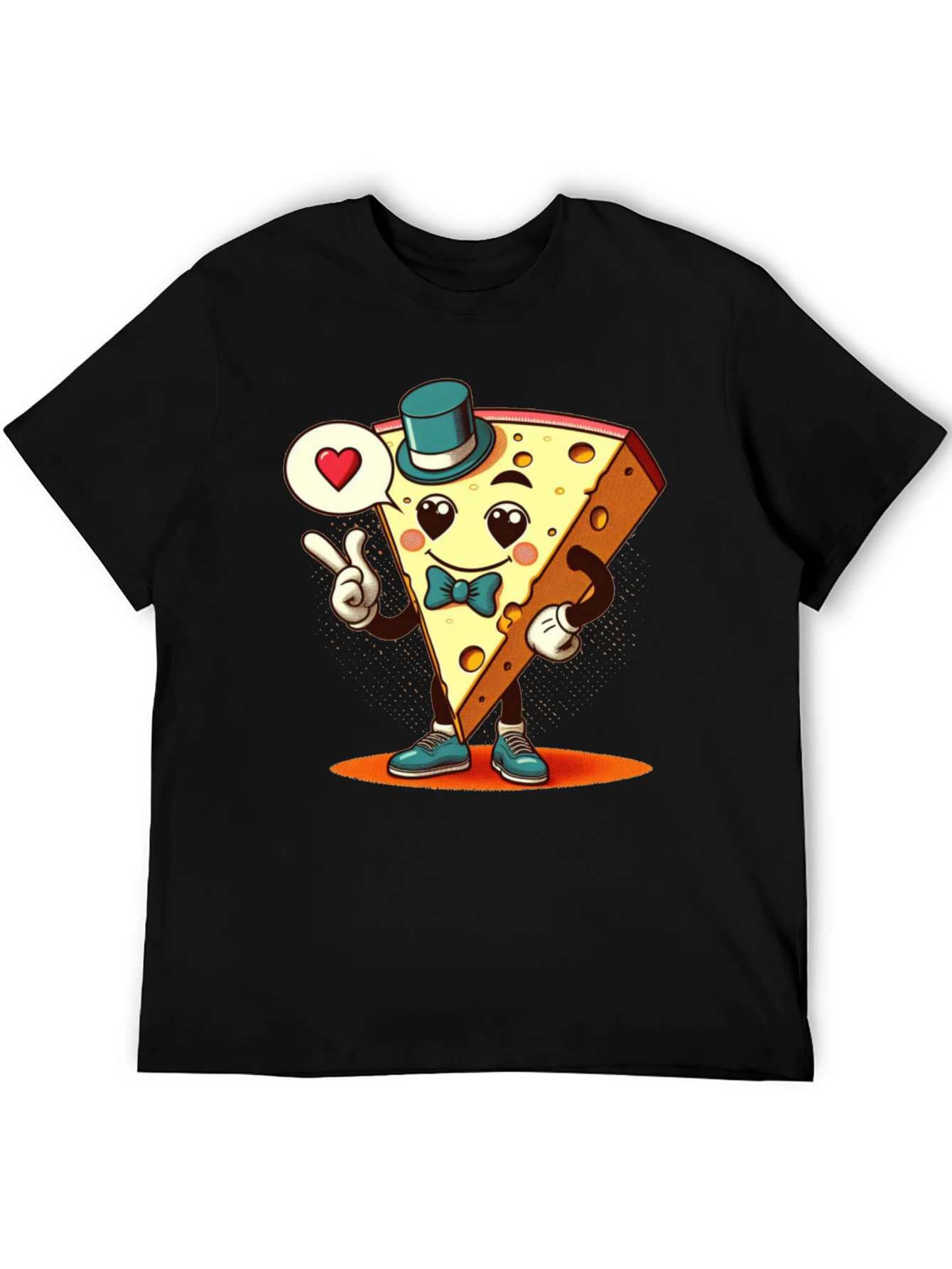 Camiseta Negra con Queso Animado Enamorado