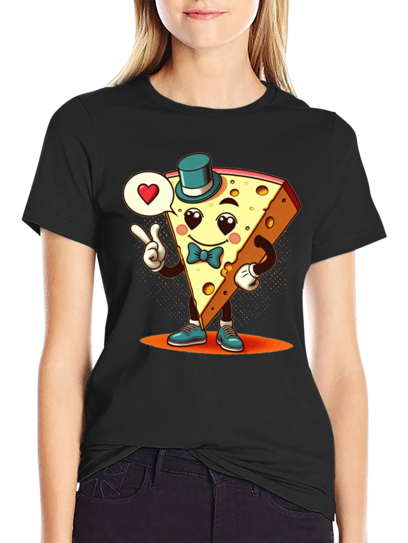 Camiseta Negra con Queso Animado Enamorado