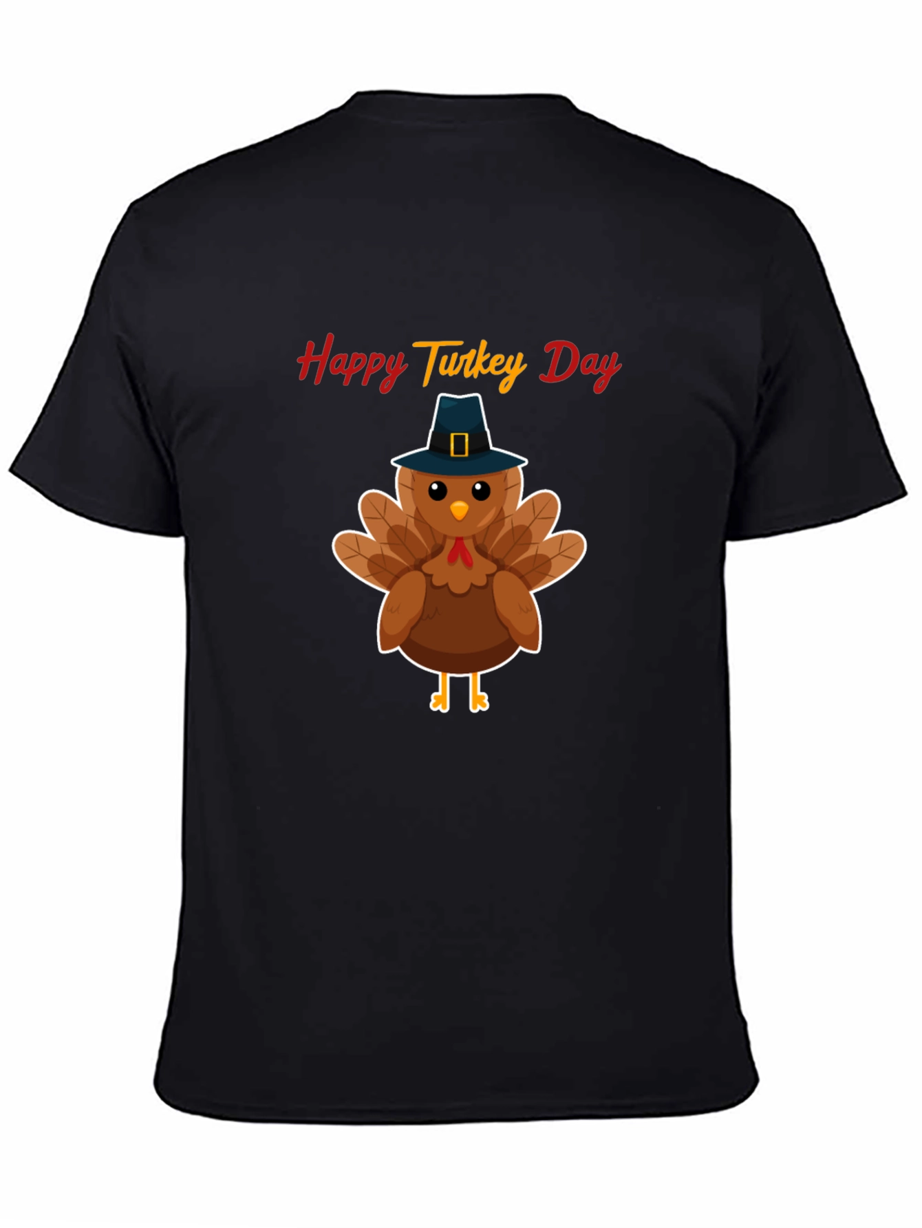 Camiseta Negra Feliz Día del Pavo - Diseño festivo
