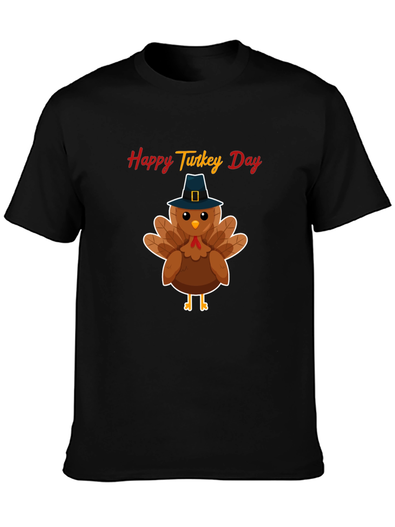 Camiseta Negra Feliz Día del Pavo - Diseño festivo