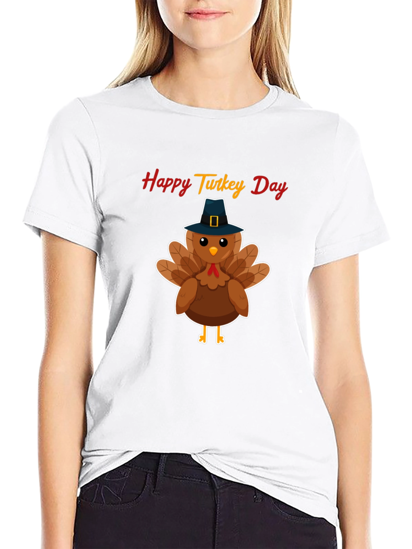 Camiseta Negra Feliz Día del Pavo - Diseño festivo