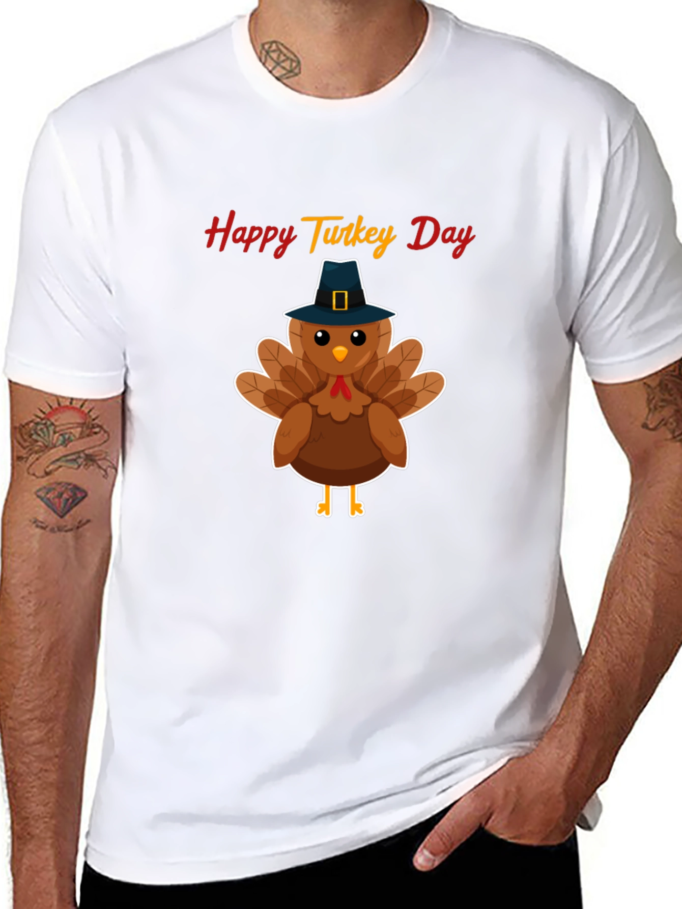 Camiseta Negra Feliz Día del Pavo - Diseño festivo