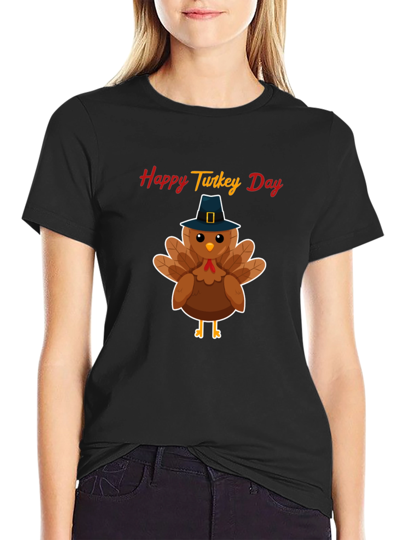 Camiseta Negra Feliz Día del Pavo - Diseño festivo