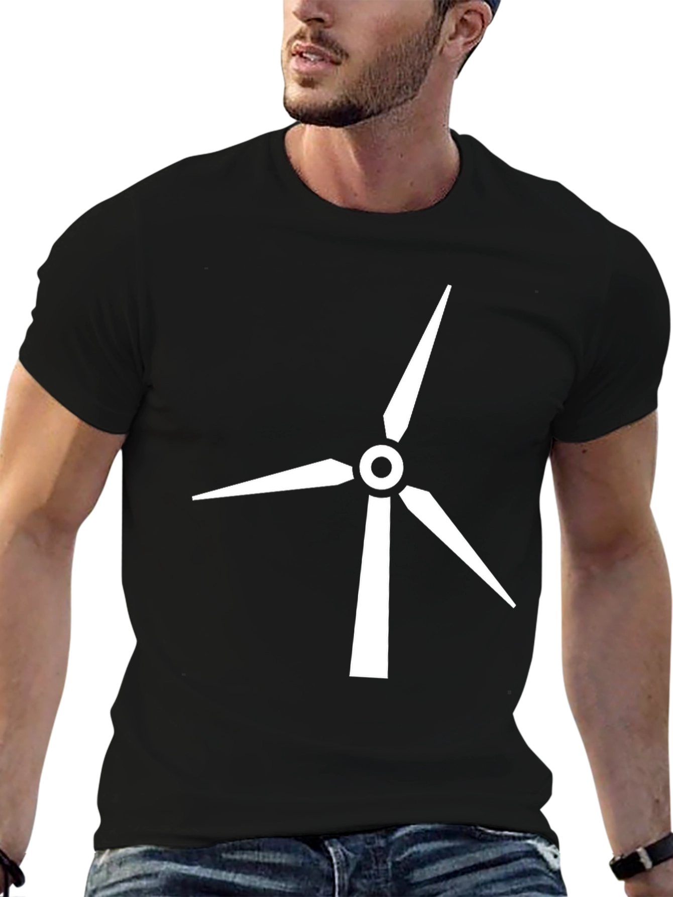 Camiseta Negra con Diseño de Aerogenerador