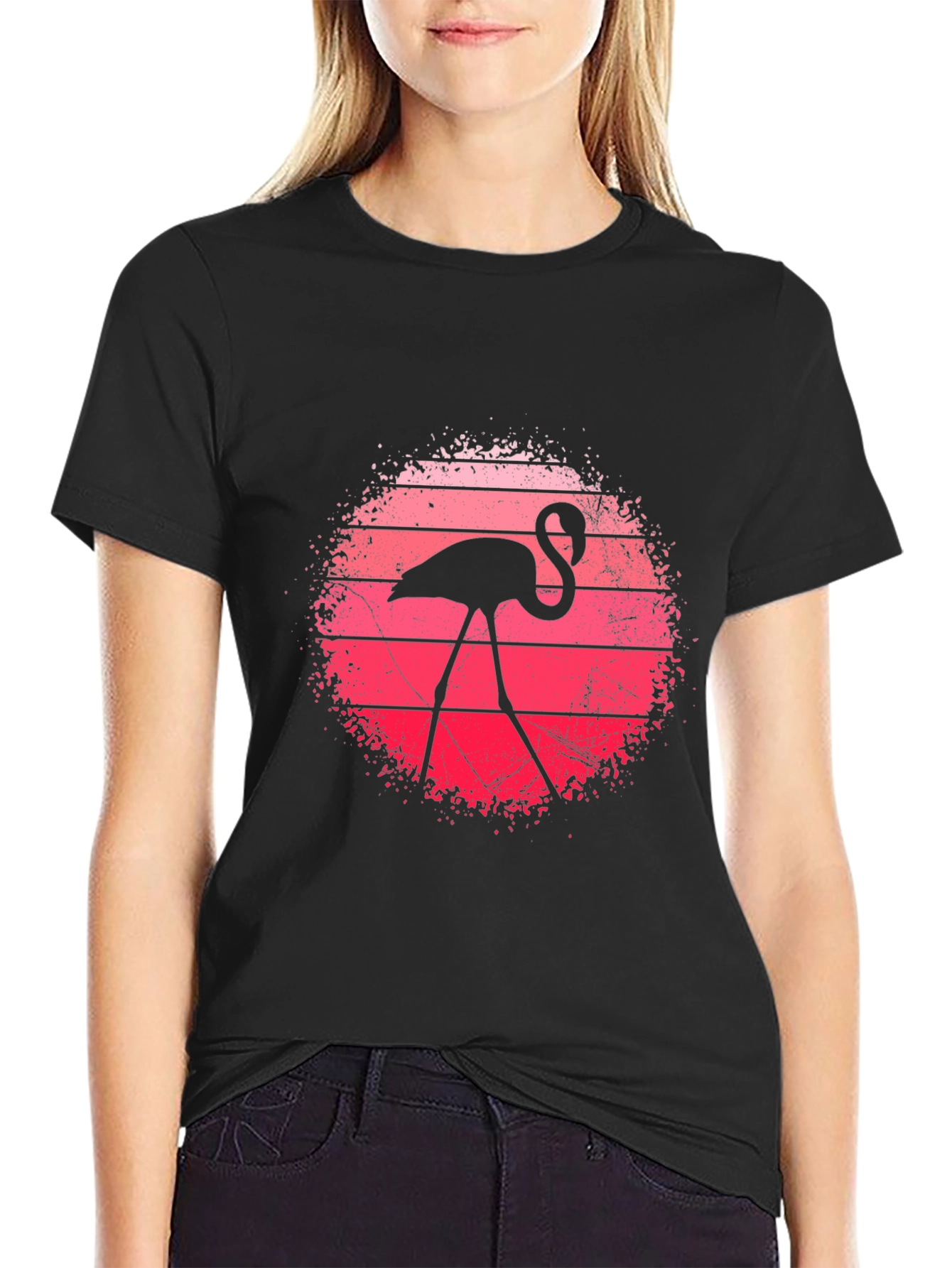 Camiseta Negra con Diseño de Flamenco Retro