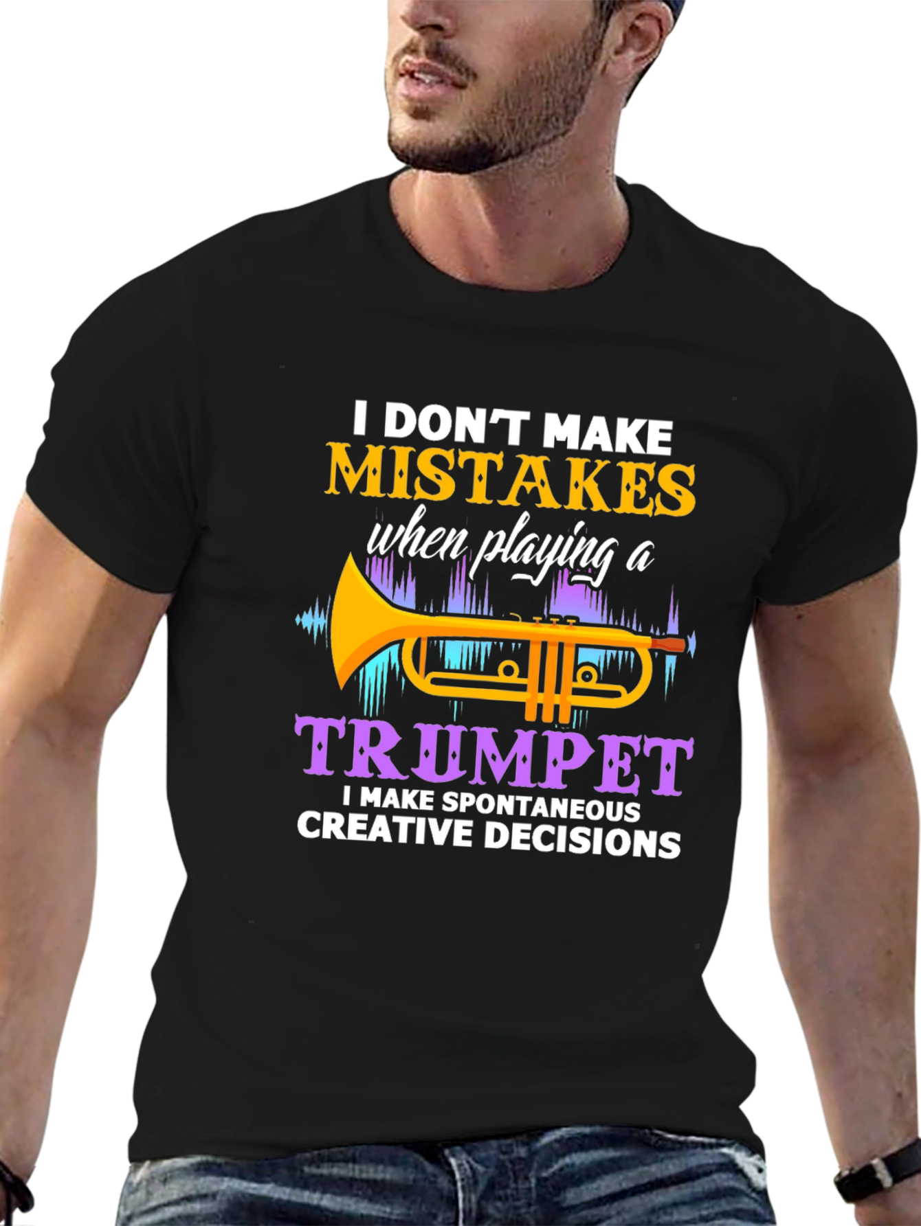 Camiseta Negra con Diseño de Trompeta para Músicos