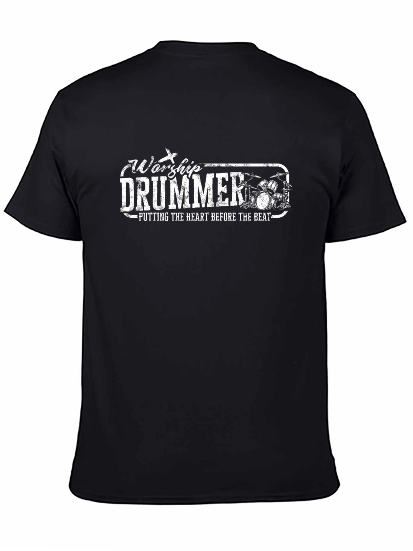Camiseta Negra Worship Drummer Para Músicos Cristianos