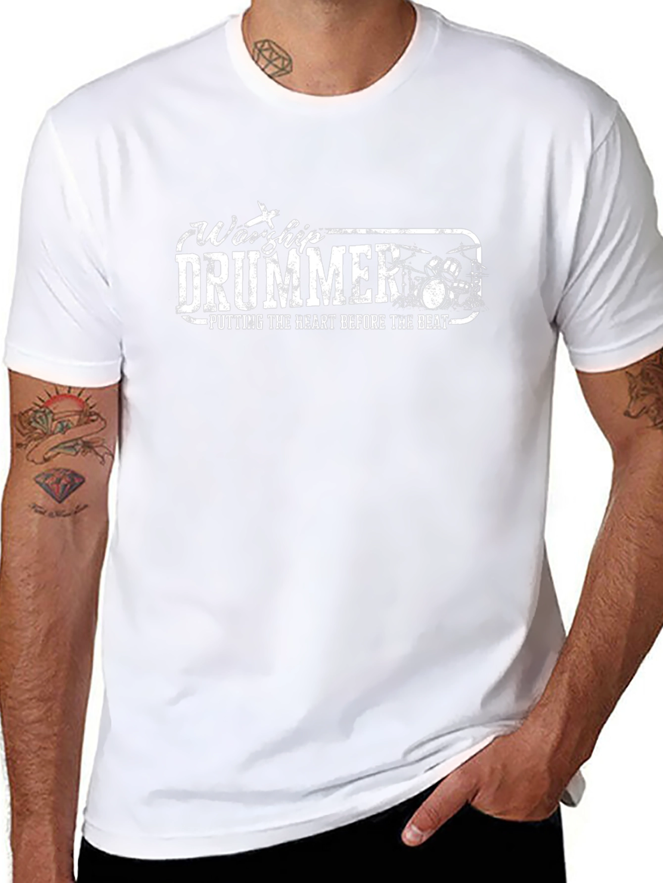 Camiseta Negra Worship Drummer Para Músicos Cristianos