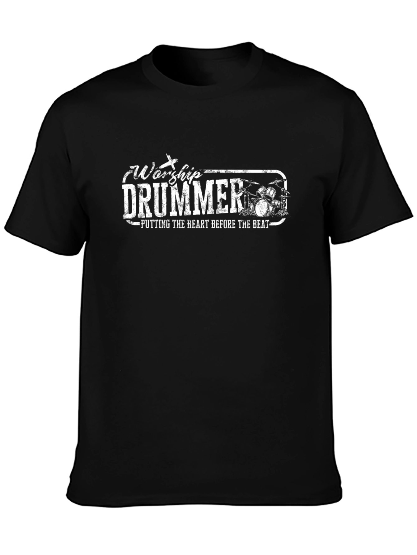 Camiseta Negra Worship Drummer Para Músicos Cristianos
