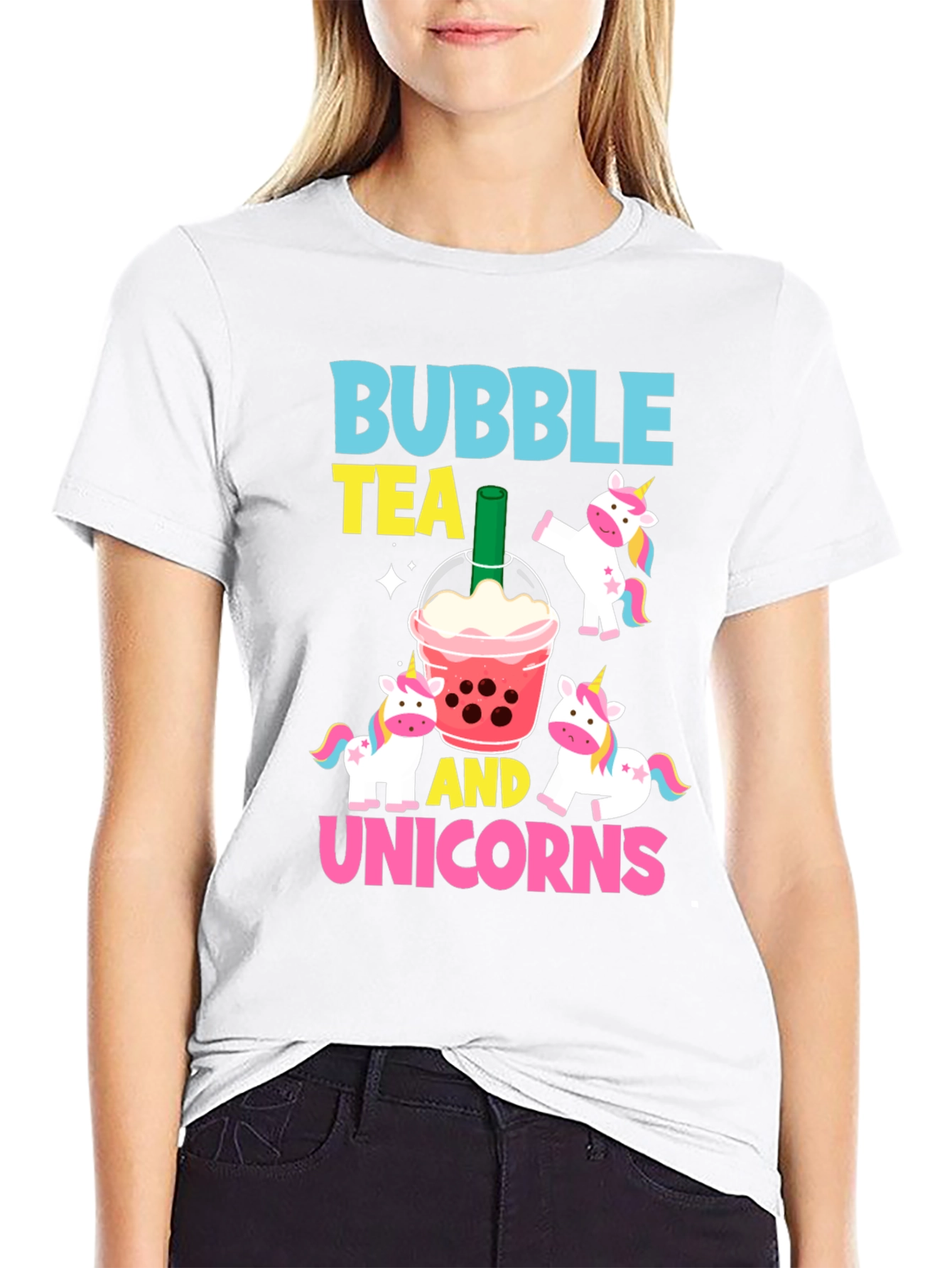 Camiseta Negra Bubble Tea y Unicornios