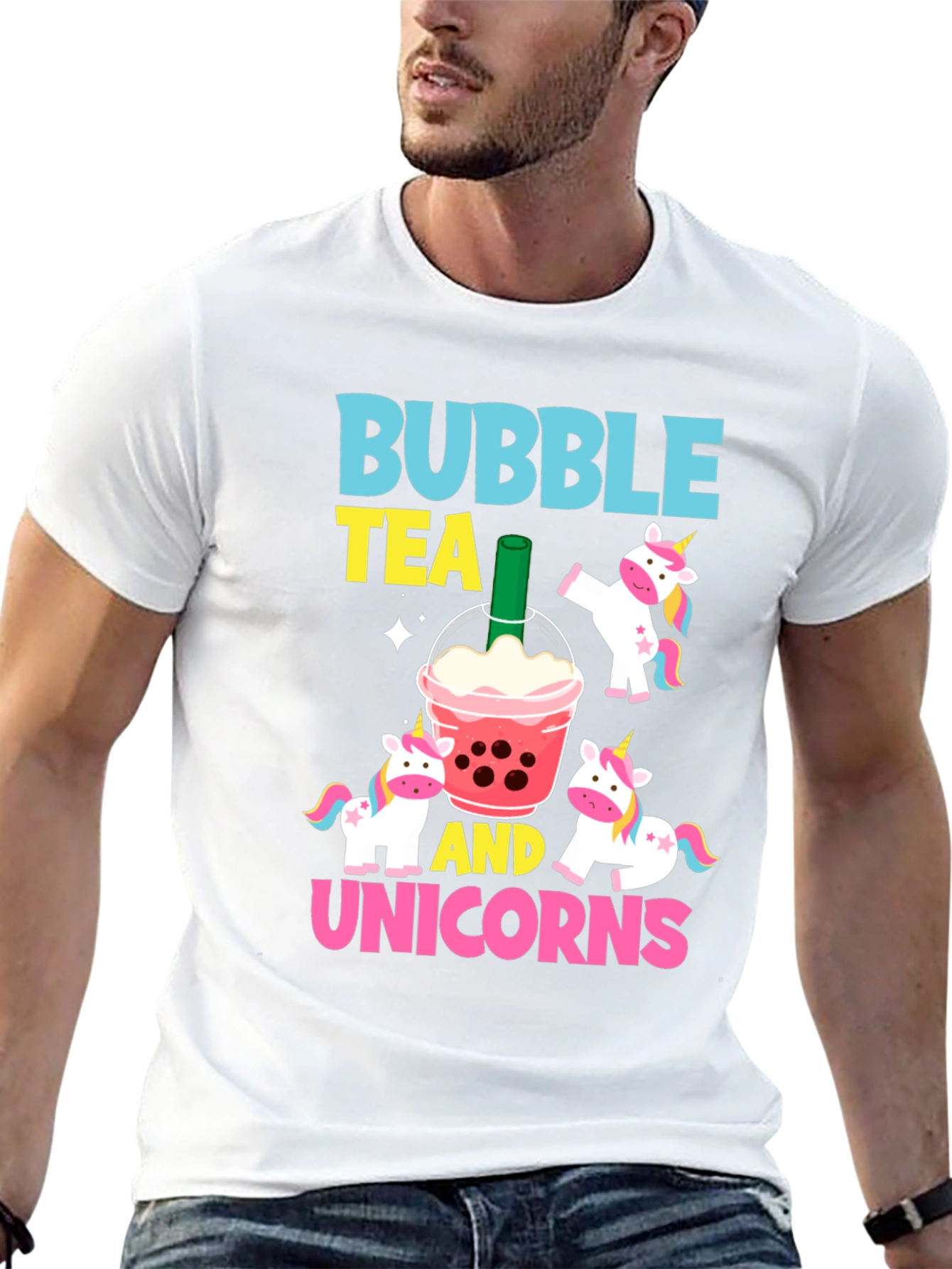 Camiseta Negra Bubble Tea y Unicornios