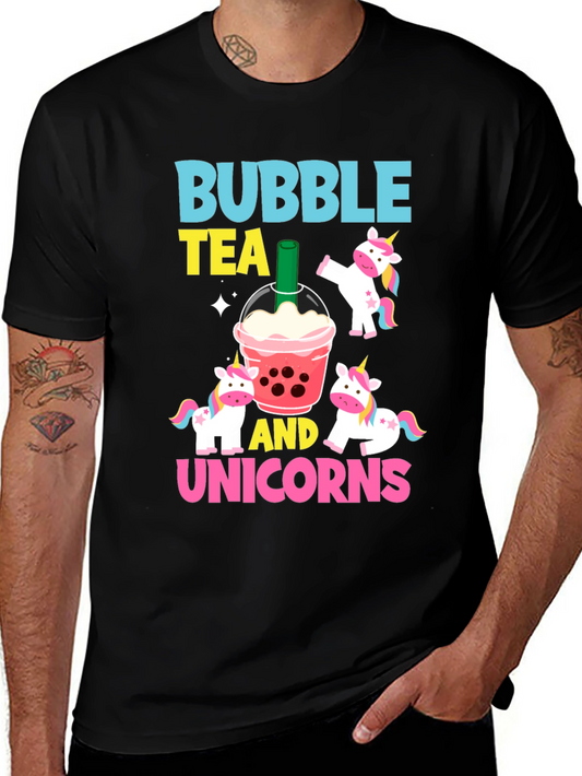 Camiseta Negra Bubble Tea y Unicornios