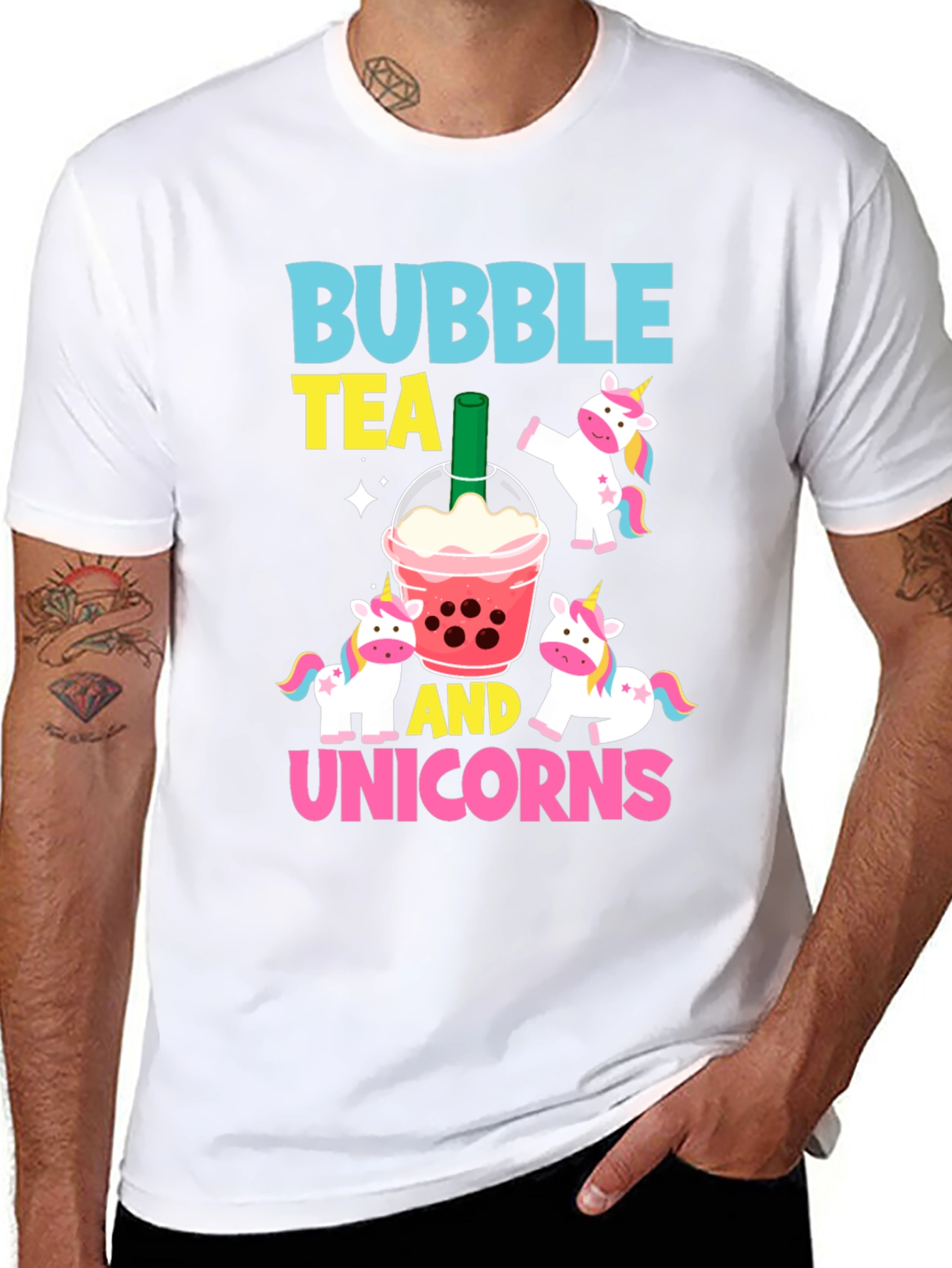 Camiseta Negra Bubble Tea y Unicornios