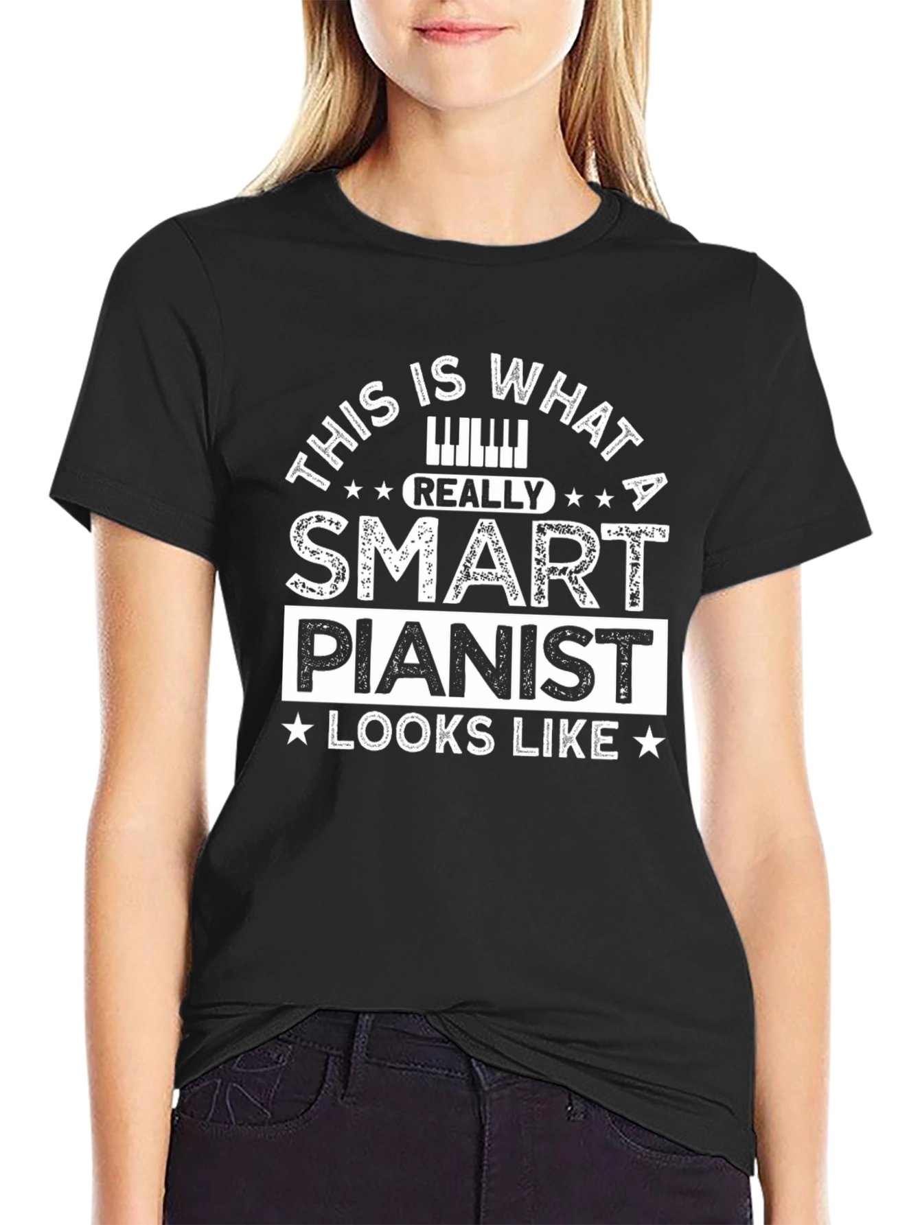 Camiseta Negra: Pianista Inteligente