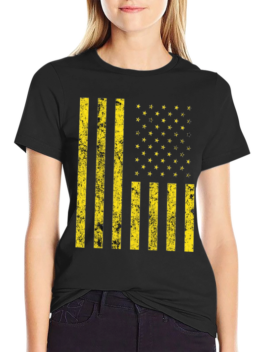 Camiseta Negra con Diseño de Bandera Americana Vintage