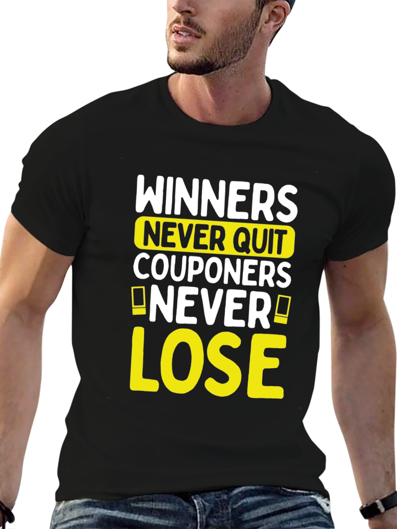 Camiseta Negra con Diseño de Winners Never Quit