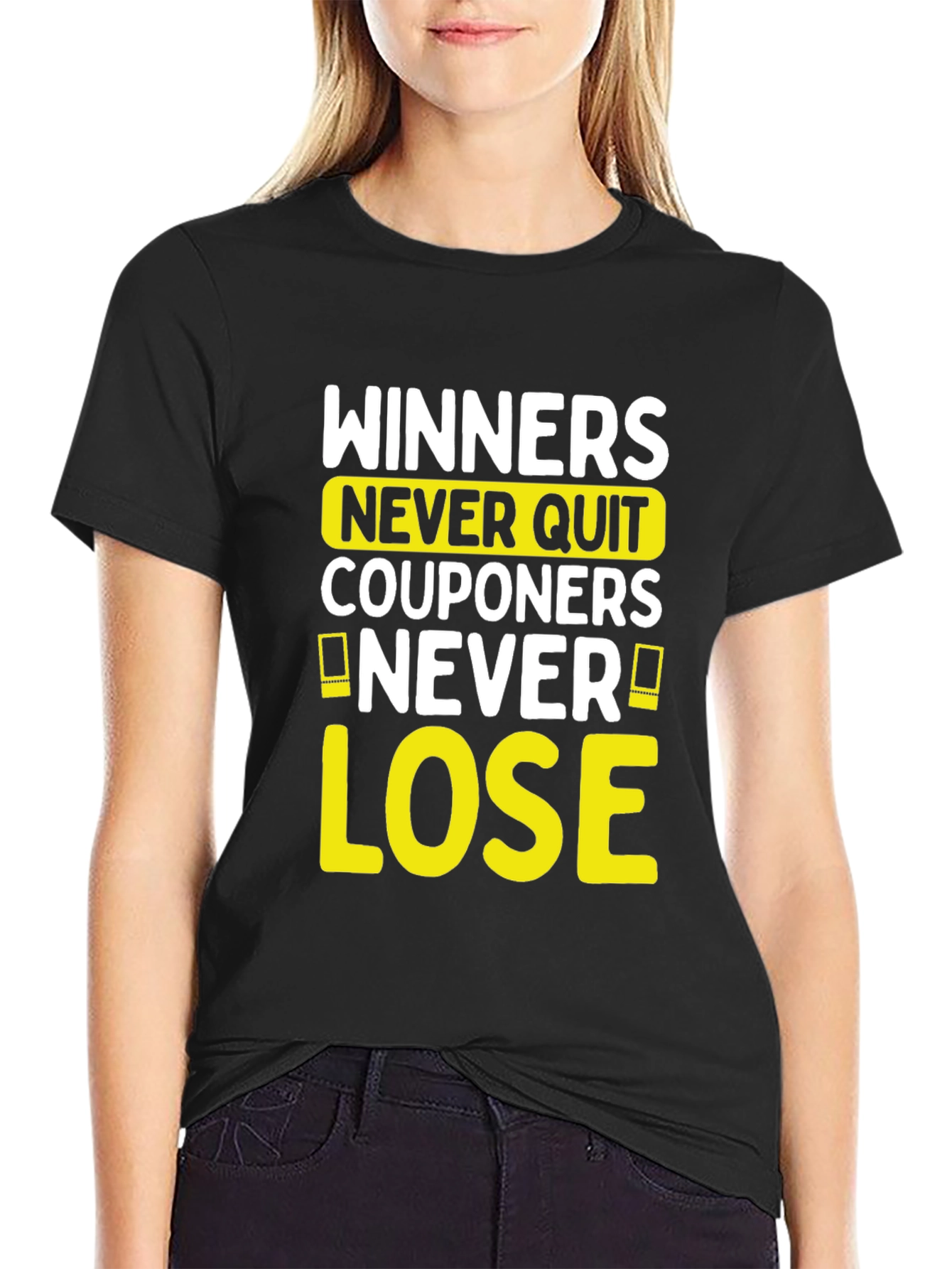 Camiseta Negra con Diseño de Winners Never Quit