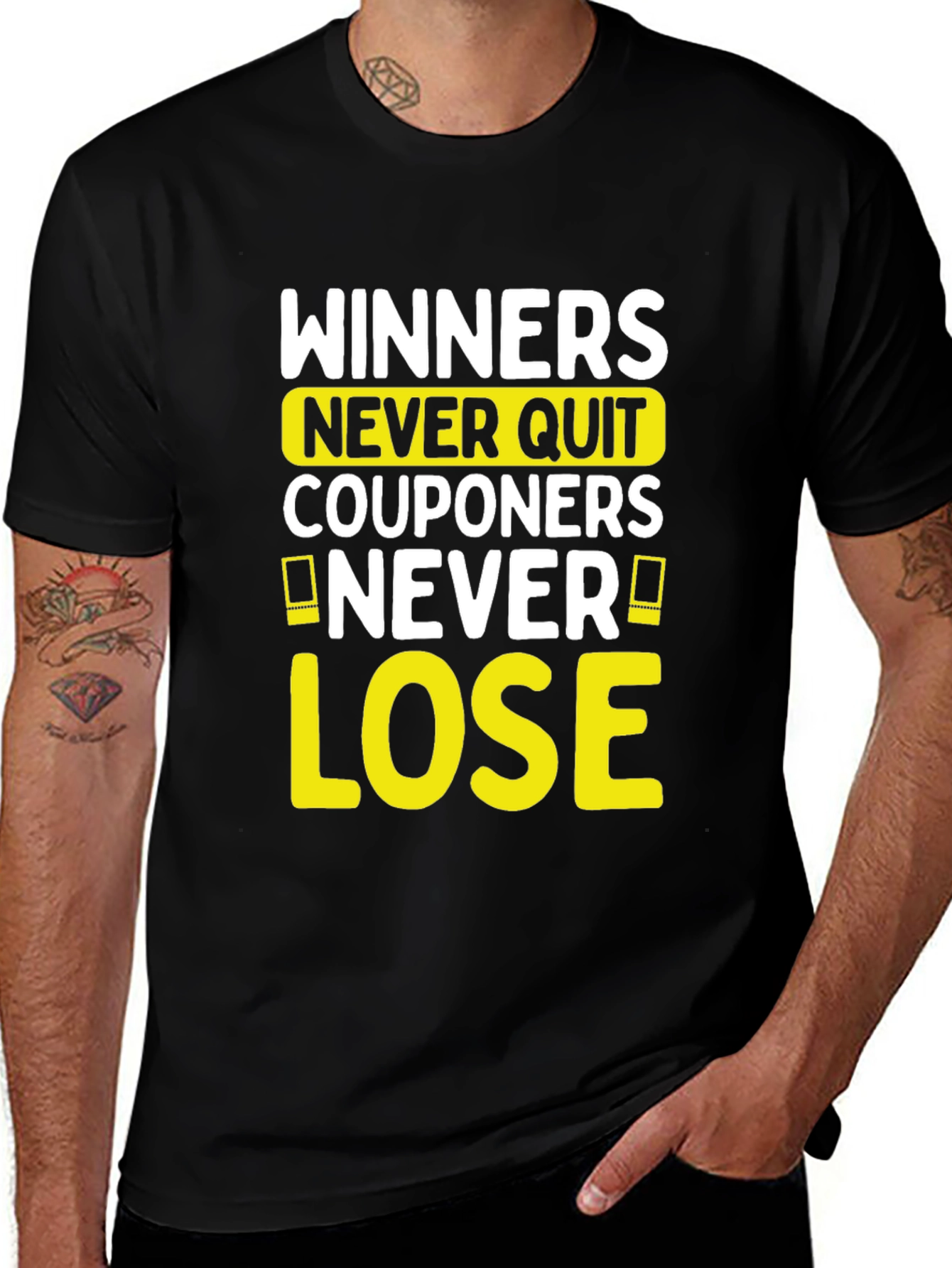 Camiseta Negra con Diseño de Winners Never Quit