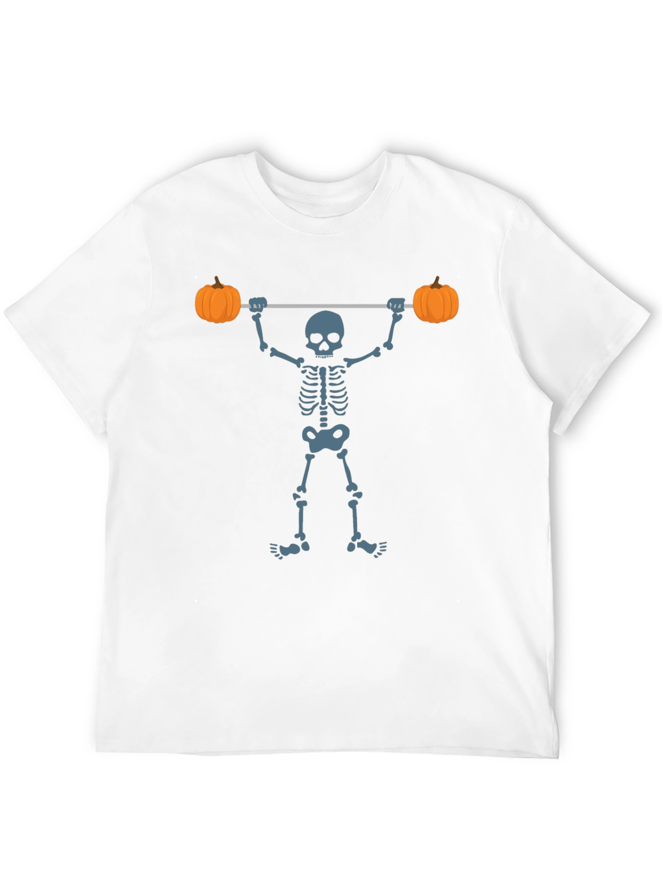 Camiseta Negra Esqueleto Levantando Calabazas