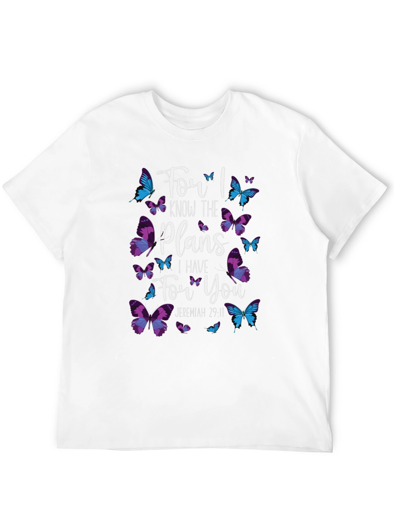 Camiseta Negra con Diseño de Mariposas y Versículo Bíblico