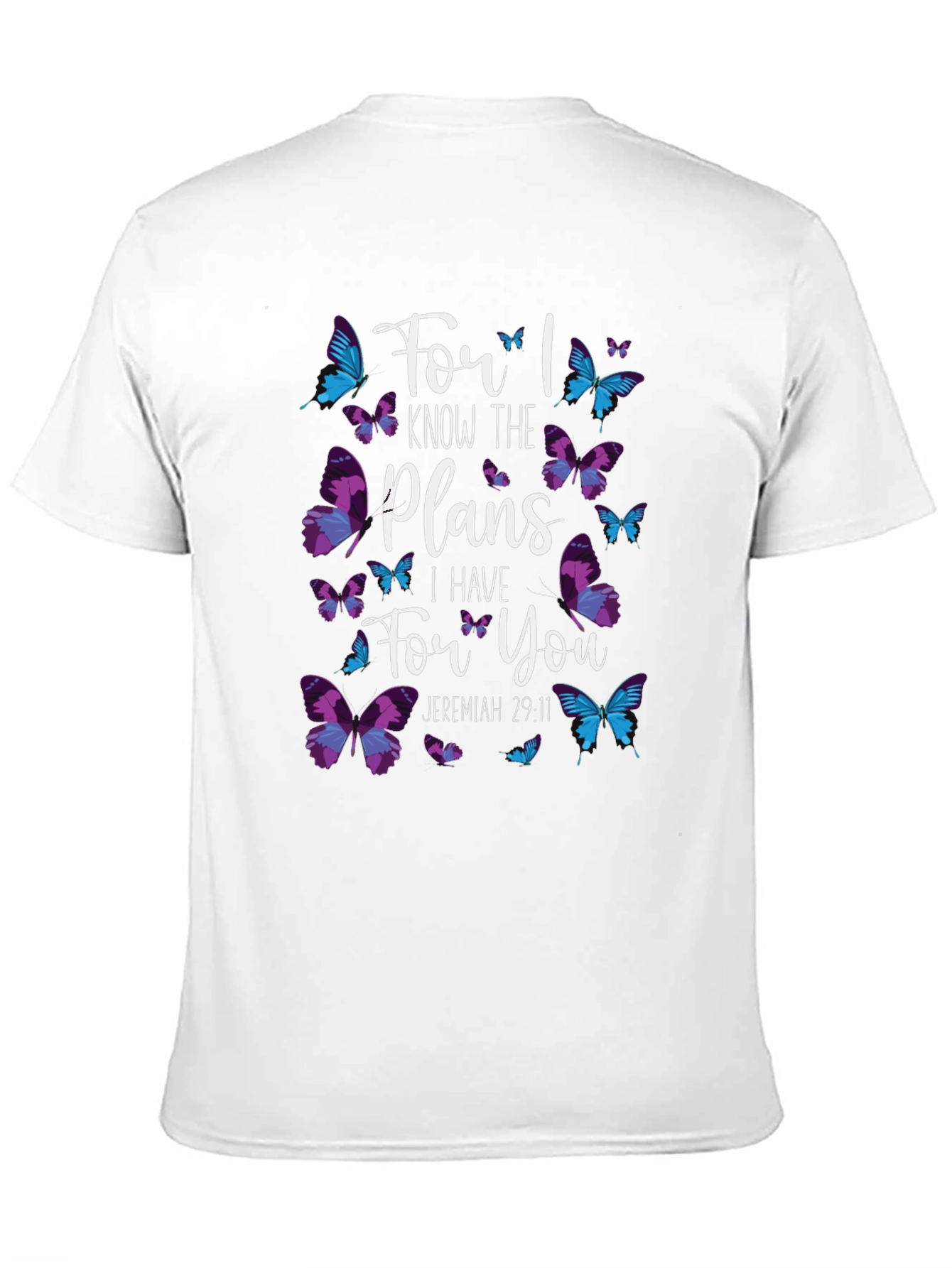 Camiseta Negra con Diseño de Mariposas y Versículo Bíblico