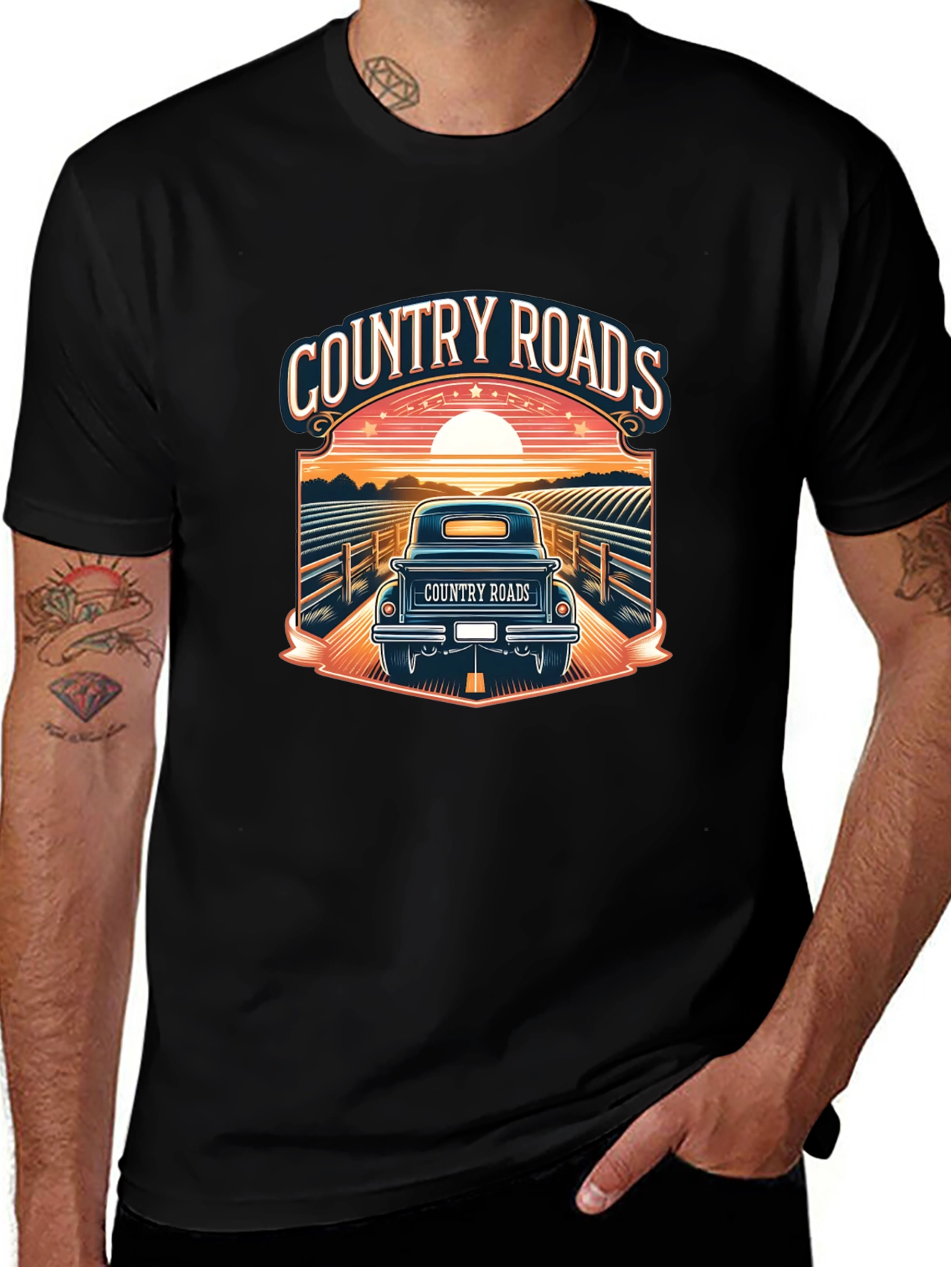 Camiseta Negra Country Roads para Hombre