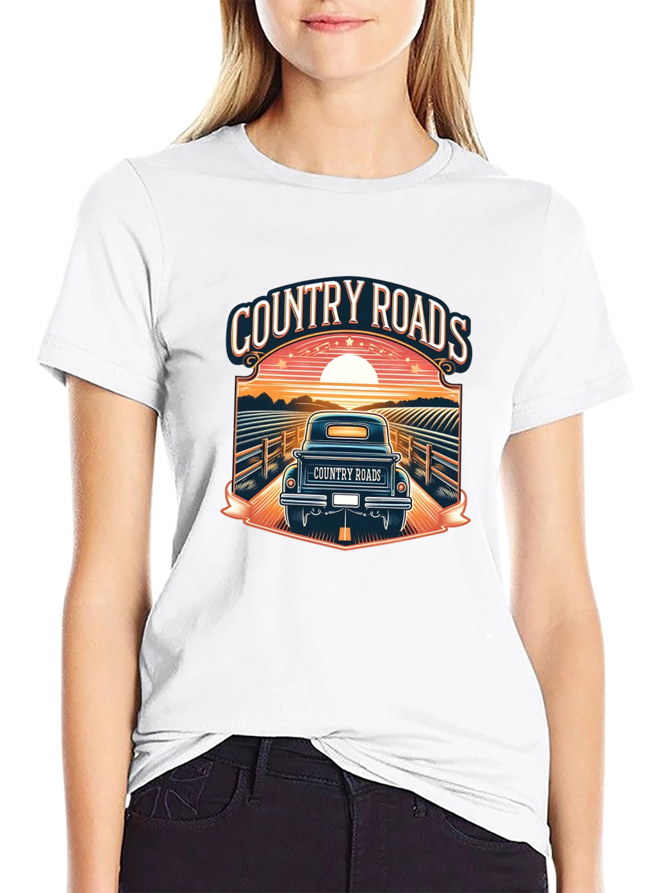 Camiseta Negra Country Roads para Hombre