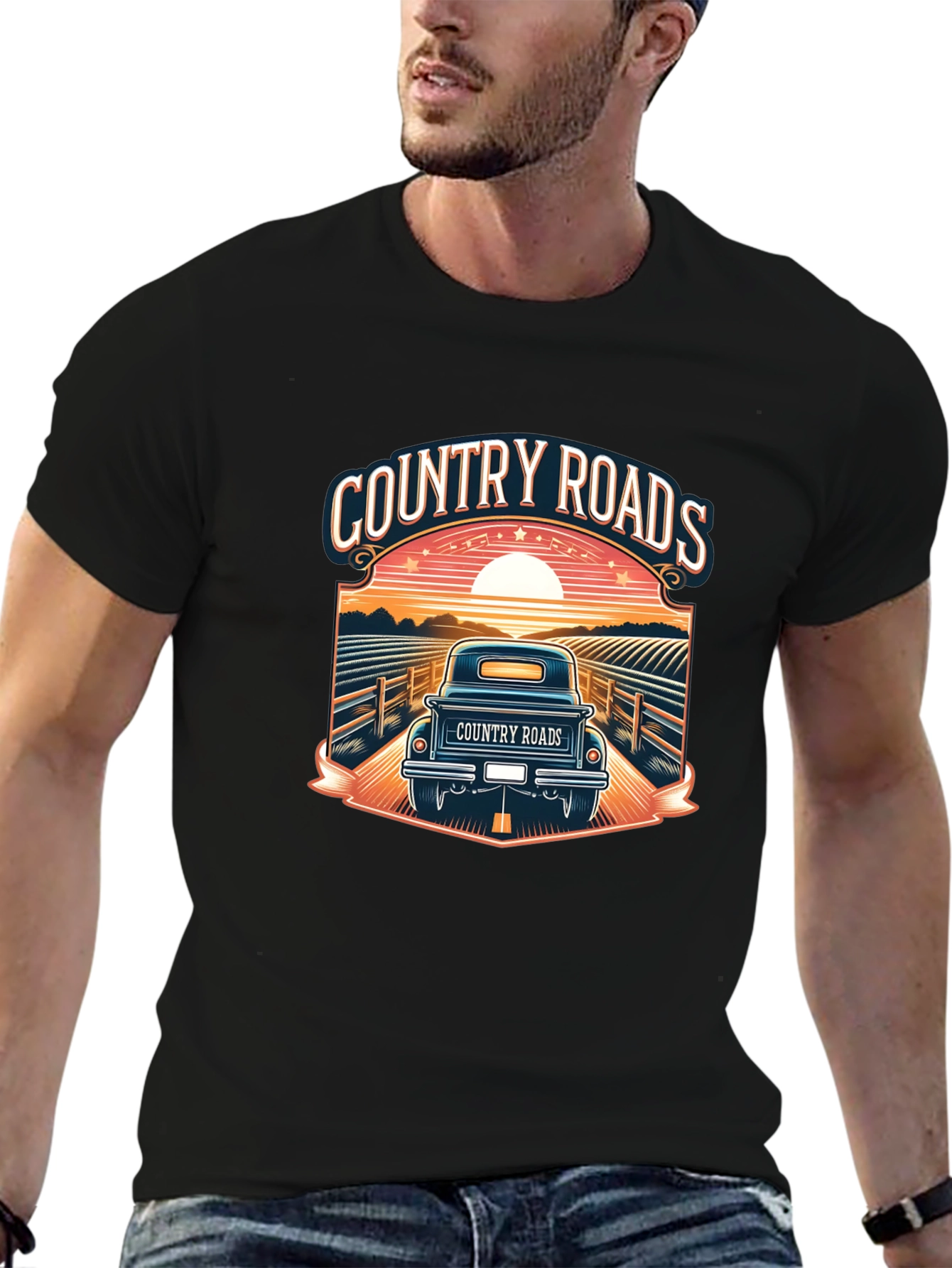 Camiseta Negra Country Roads para Hombre