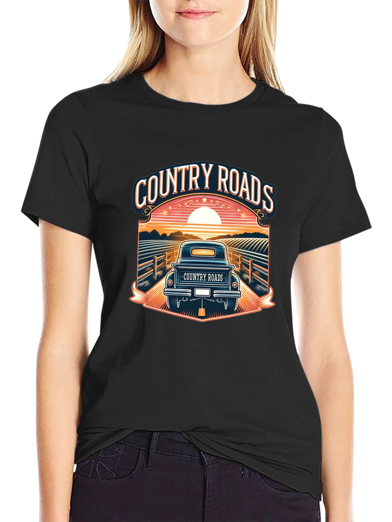 Camiseta Negra Country Roads para Hombre