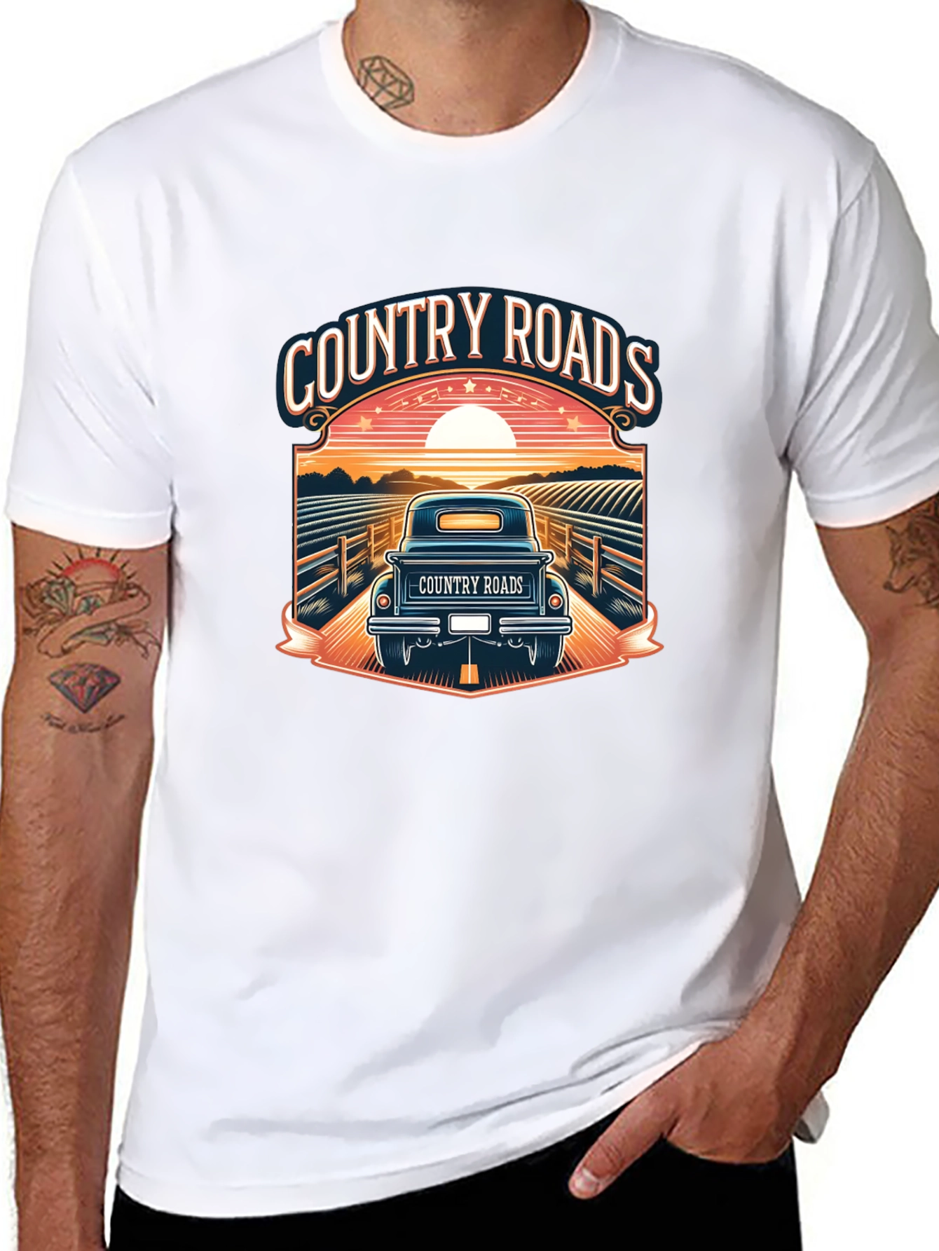 Camiseta Negra Country Roads para Hombre