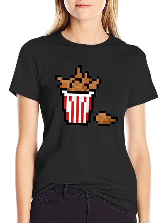 Camiseta Negra con Diseño de Pollo Frito Pixelado