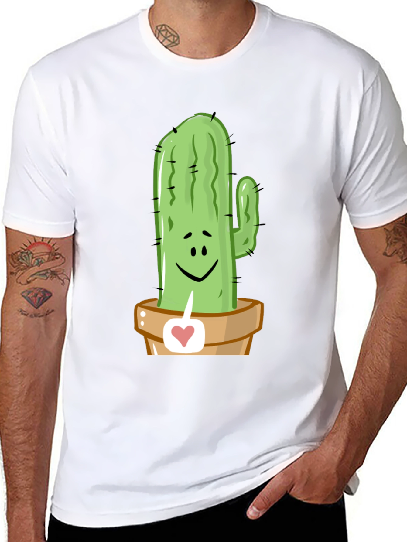 Camiseta Negra con Diseño de Cactus Enamorado