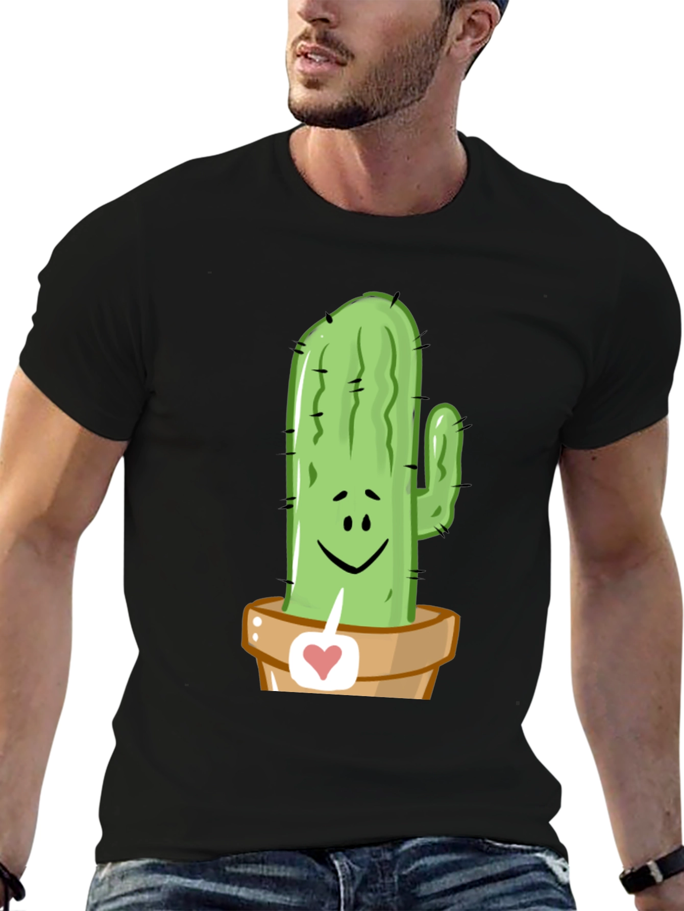 Camiseta Negra con Diseño de Cactus Enamorado