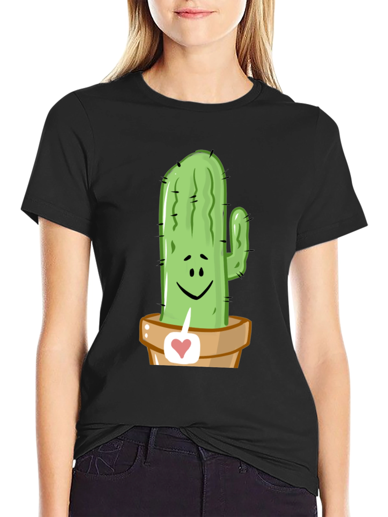 Camiseta Negra con Diseño de Cactus Enamorado