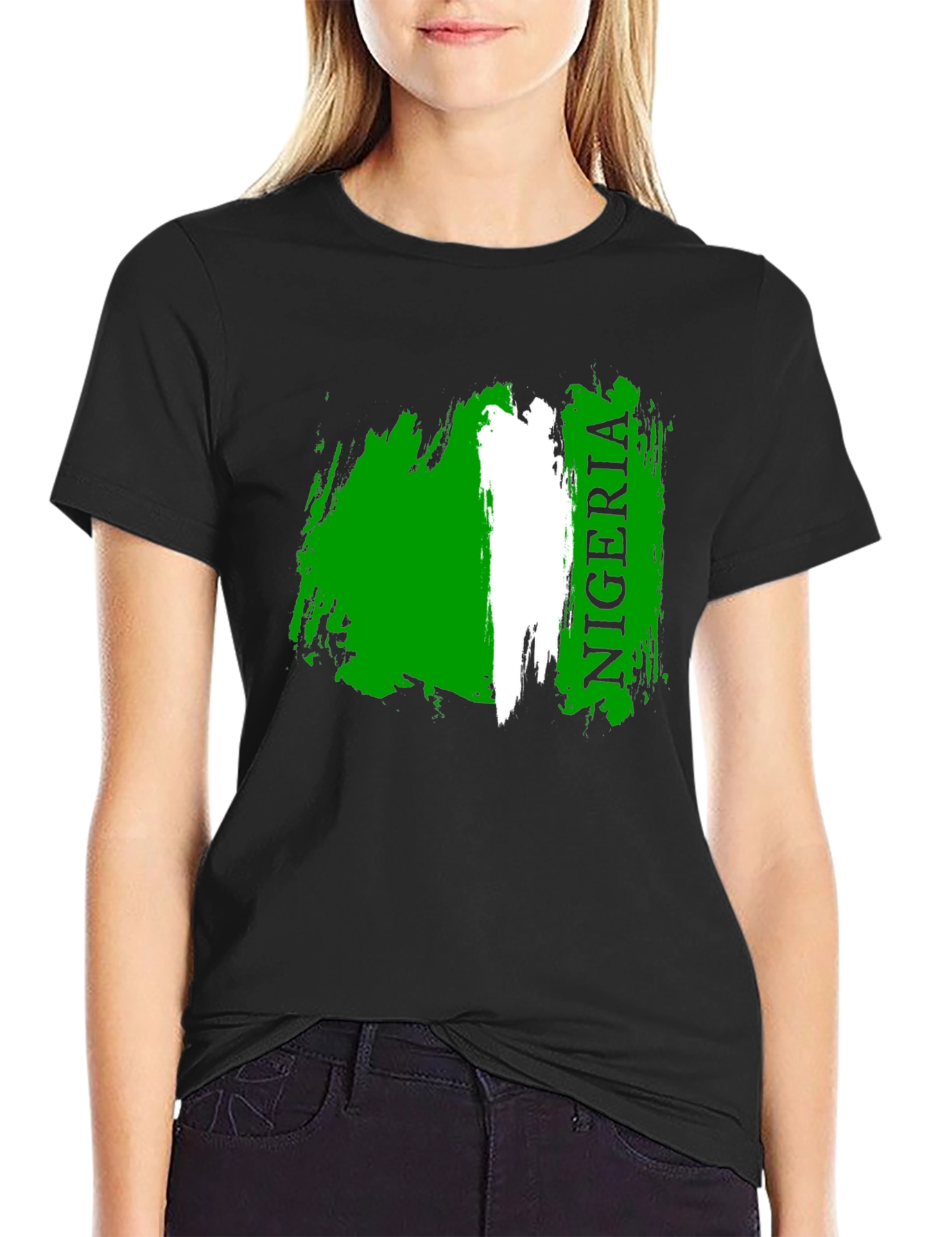 Camiseta Negra Nigeria Bandera Grunge