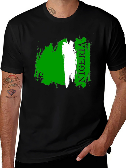 Camiseta Negra Nigeria Bandera Grunge