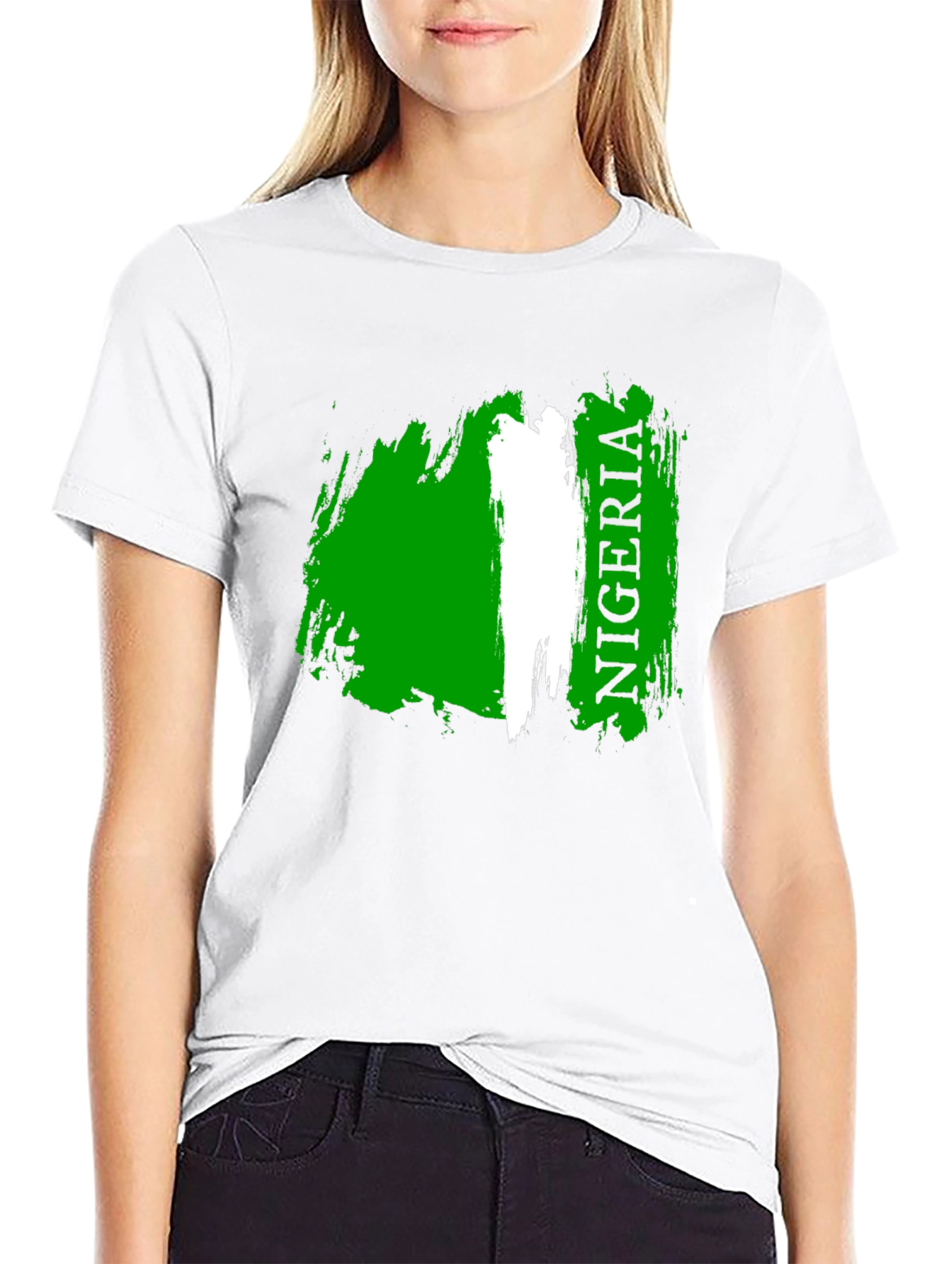Camiseta Negra Nigeria Bandera Grunge