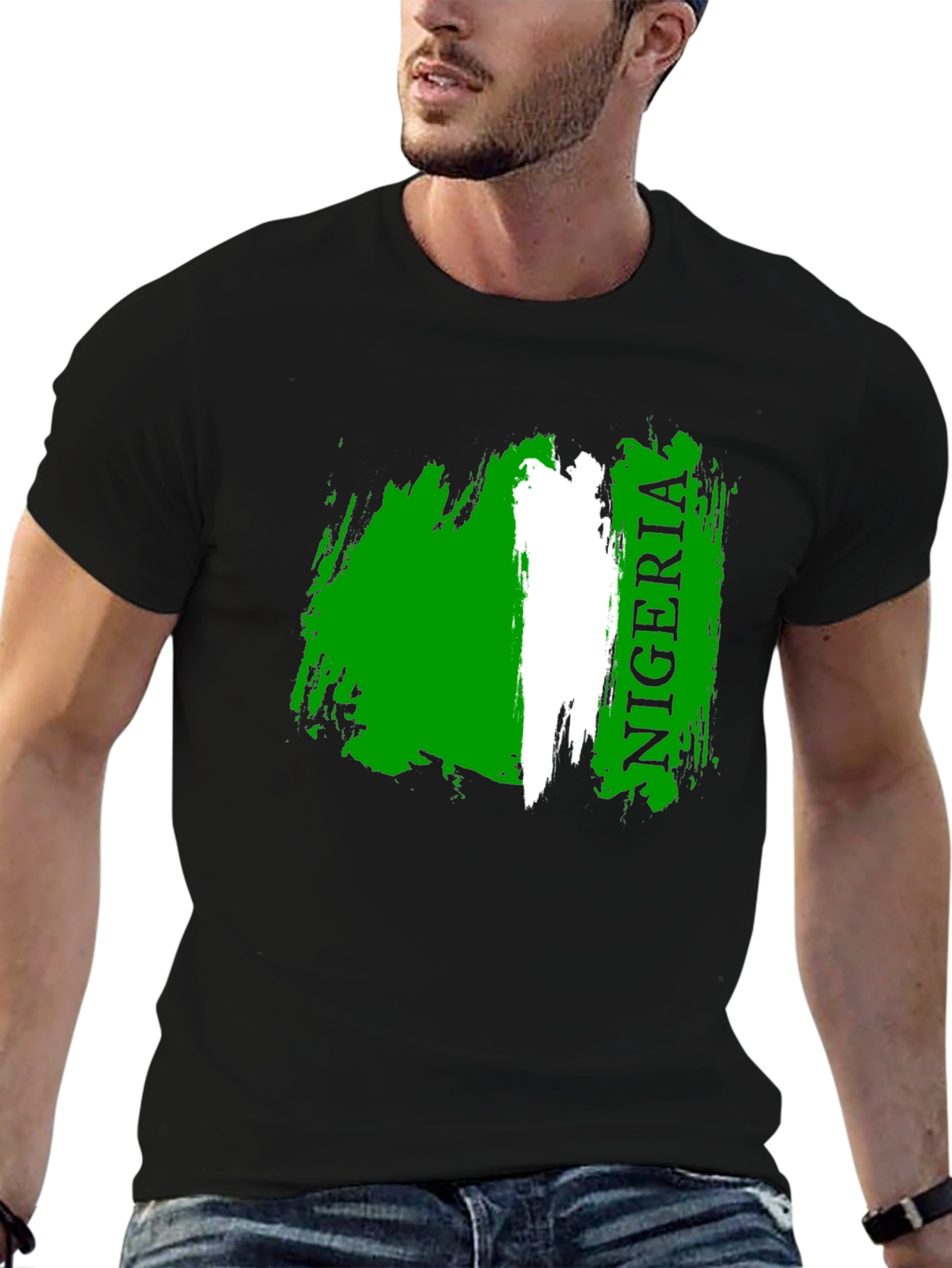 Camiseta Negra Nigeria Bandera Grunge