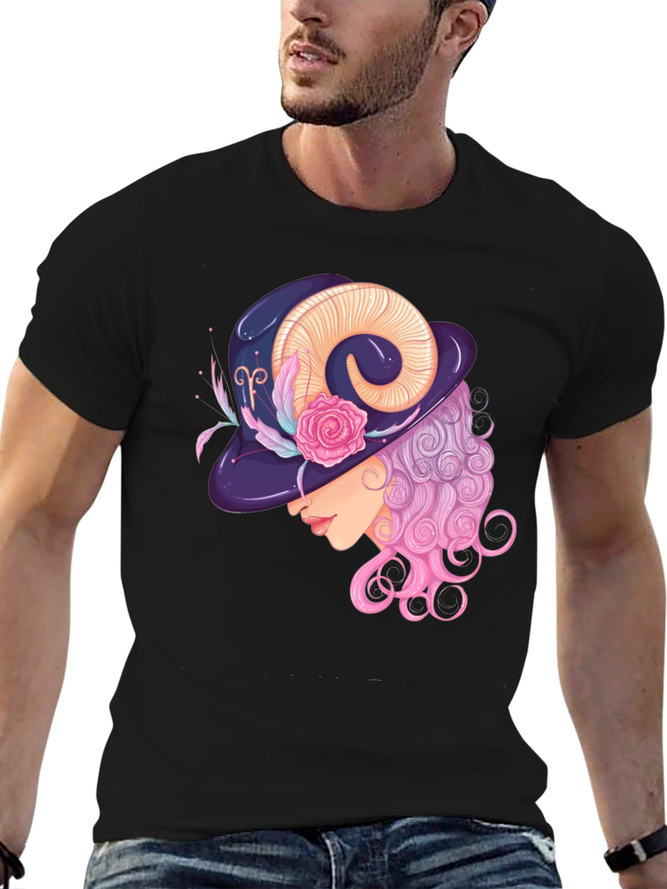 Camiseta Negra con Diseño Aries Elegante