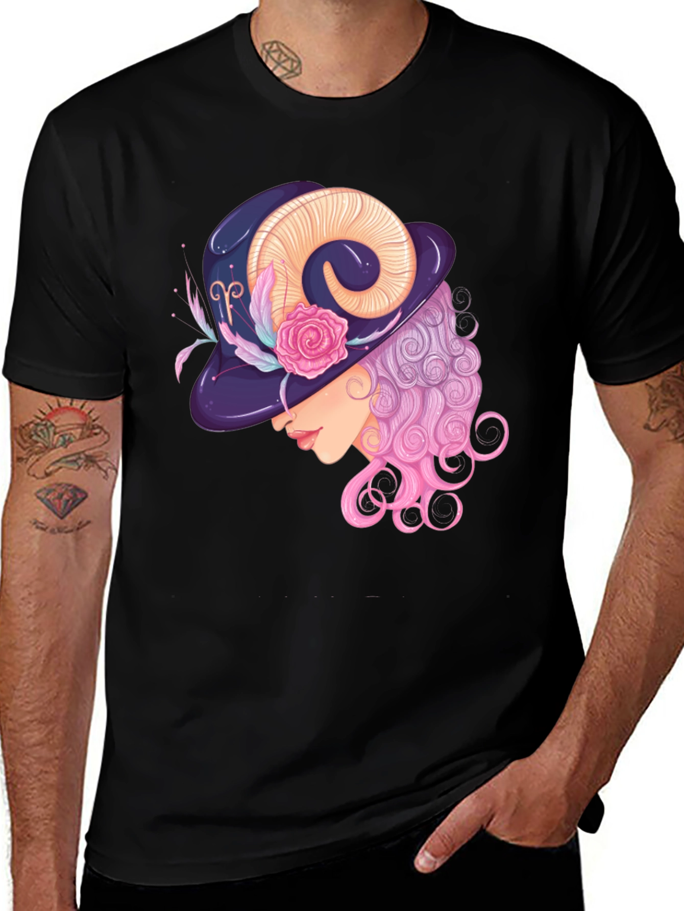 Camiseta Negra con Diseño Aries Elegante