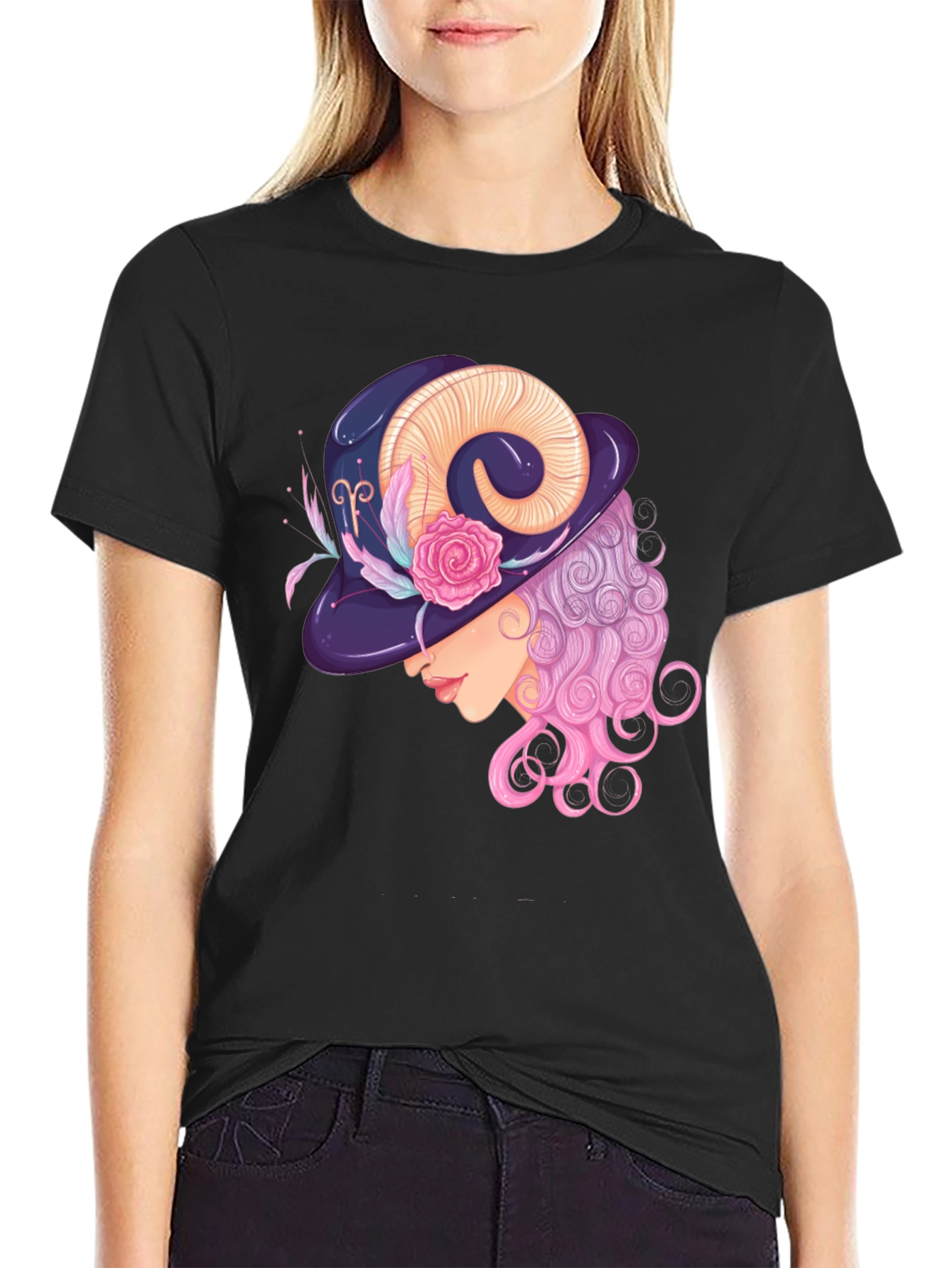 Camiseta Negra con Diseño Aries Elegante