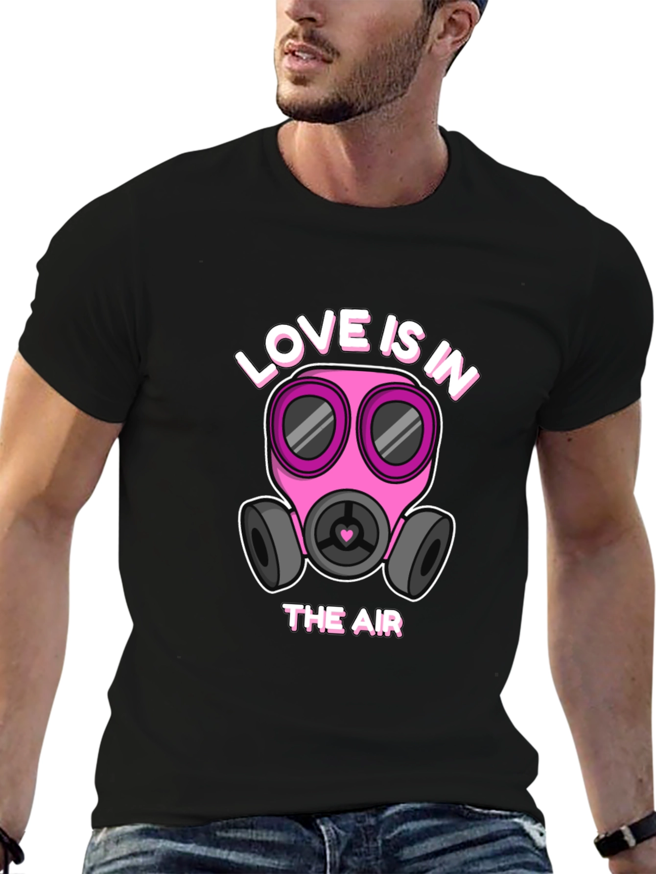 Camiseta Negra con Diseño Romántico de Mascarilla