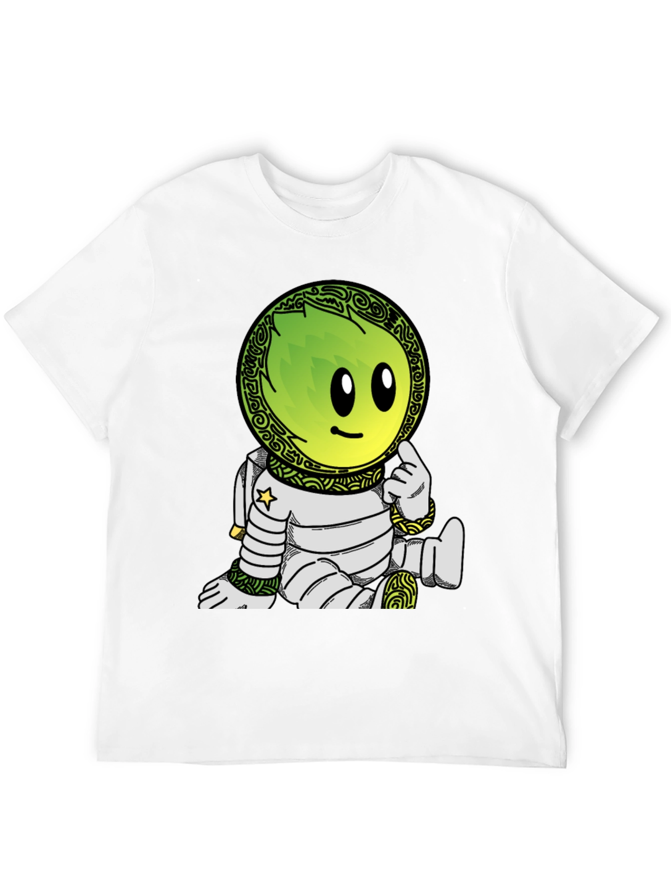 Camiseta Negra con Dibujo de Astronauta Verde