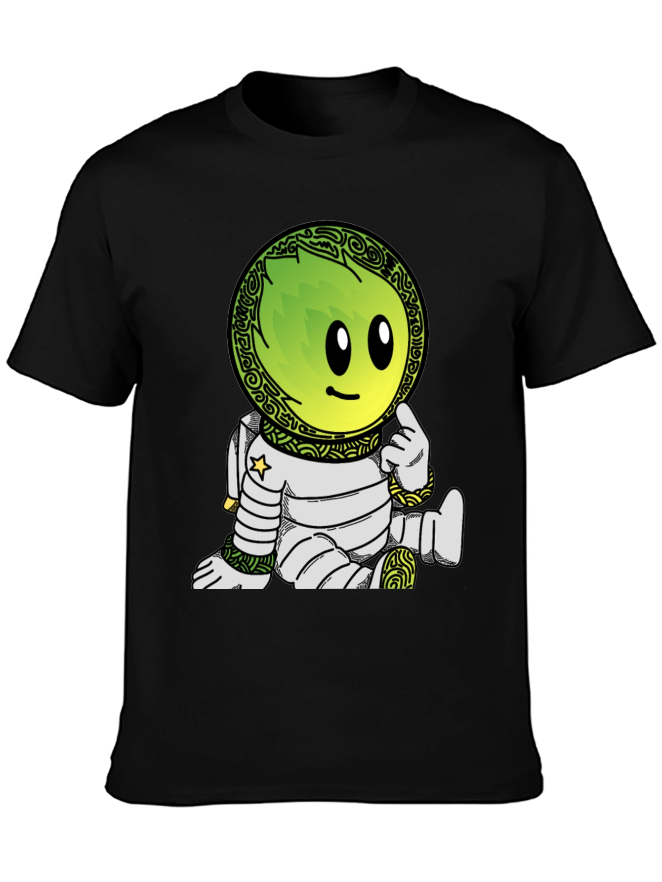Camiseta Negra con Dibujo de Astronauta Verde