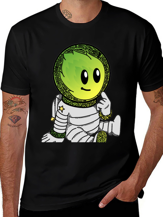 Camiseta Negra con Dibujo de Astronauta Verde